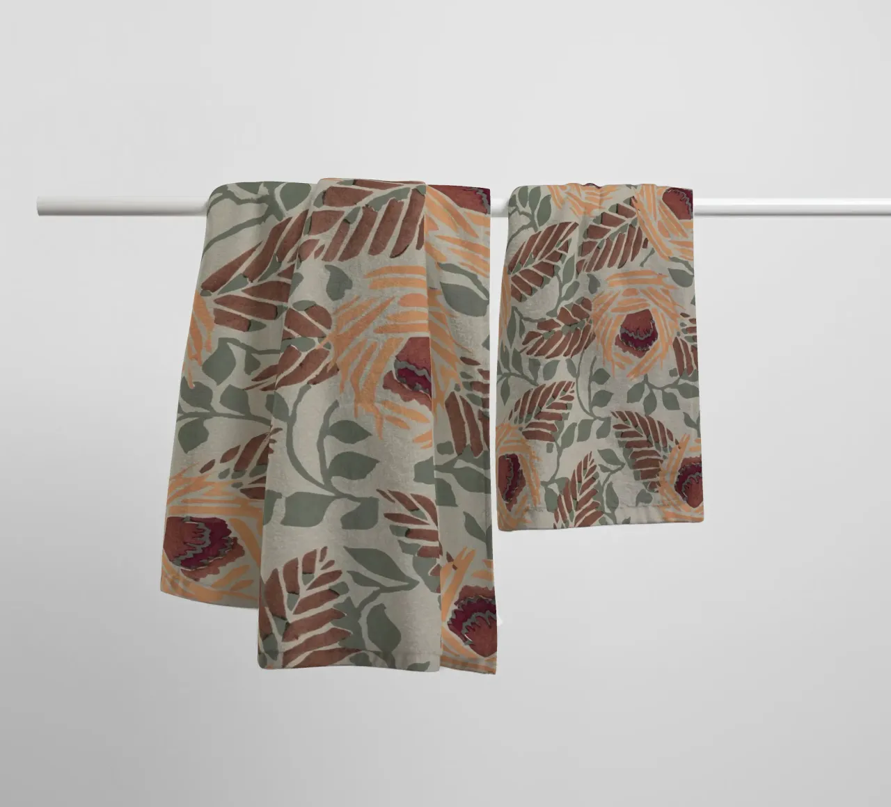 Rustic Orange Floral Pattern - Earthy Botanical Art Print towel by NorwesClub