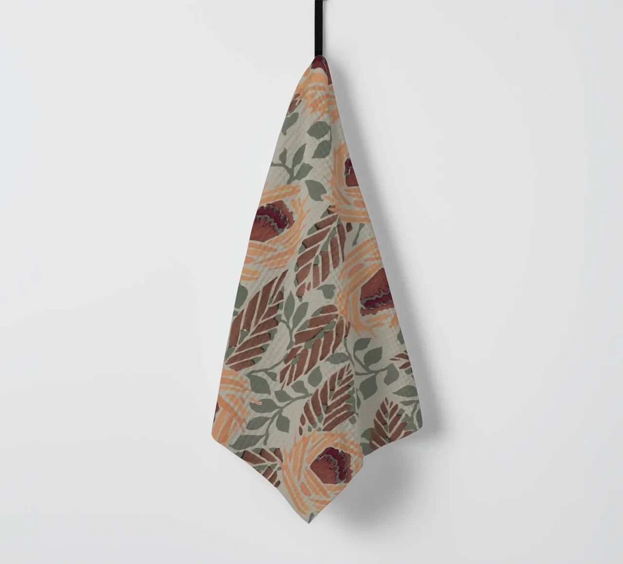 Rustic Orange Floral Pattern - Earthy Botanical Art Print tea towel by NorwesClub