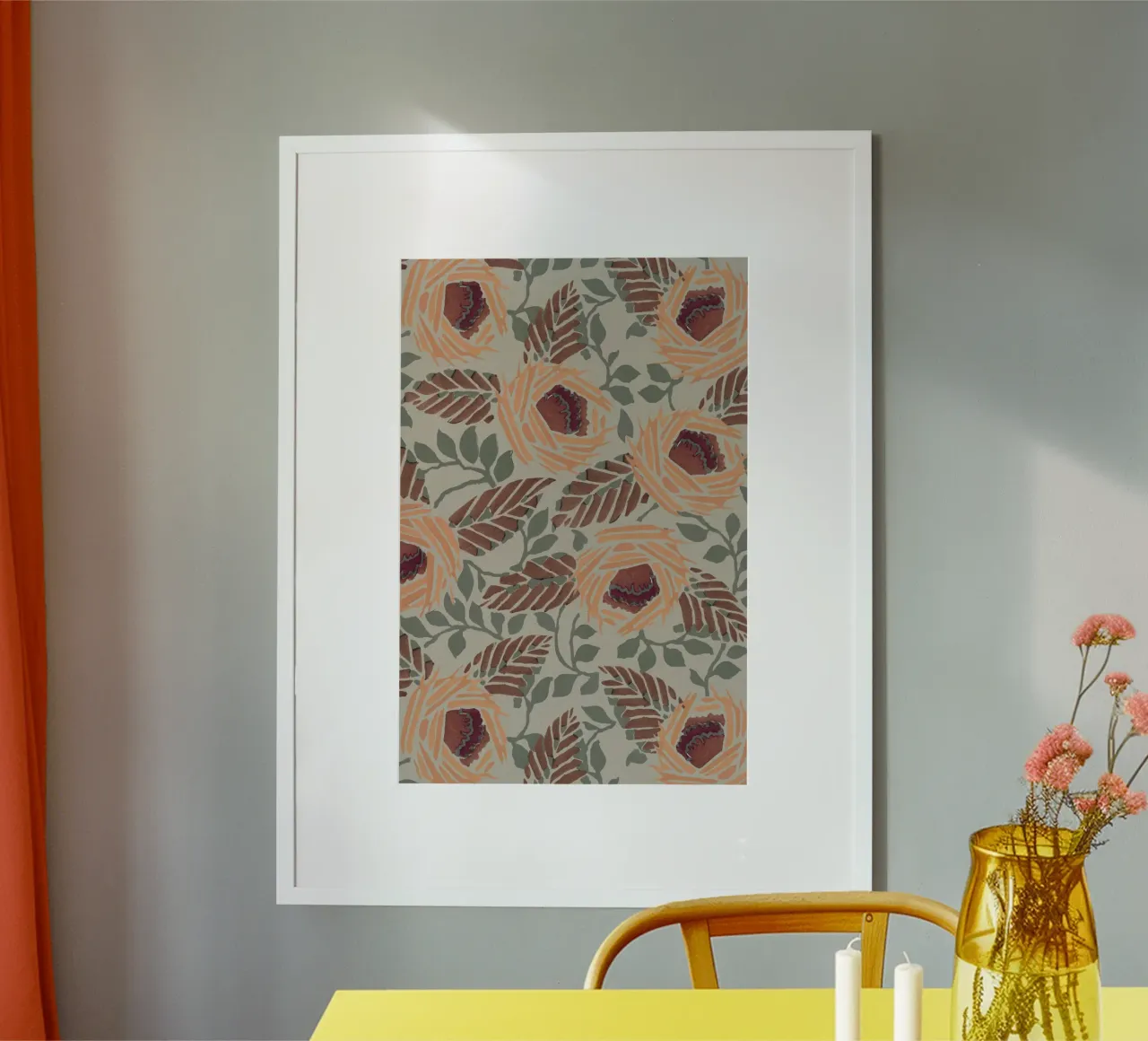 Rustic Orange Floral Pattern - Earthy Botanical Art Print hahnemühle by NorwesClub