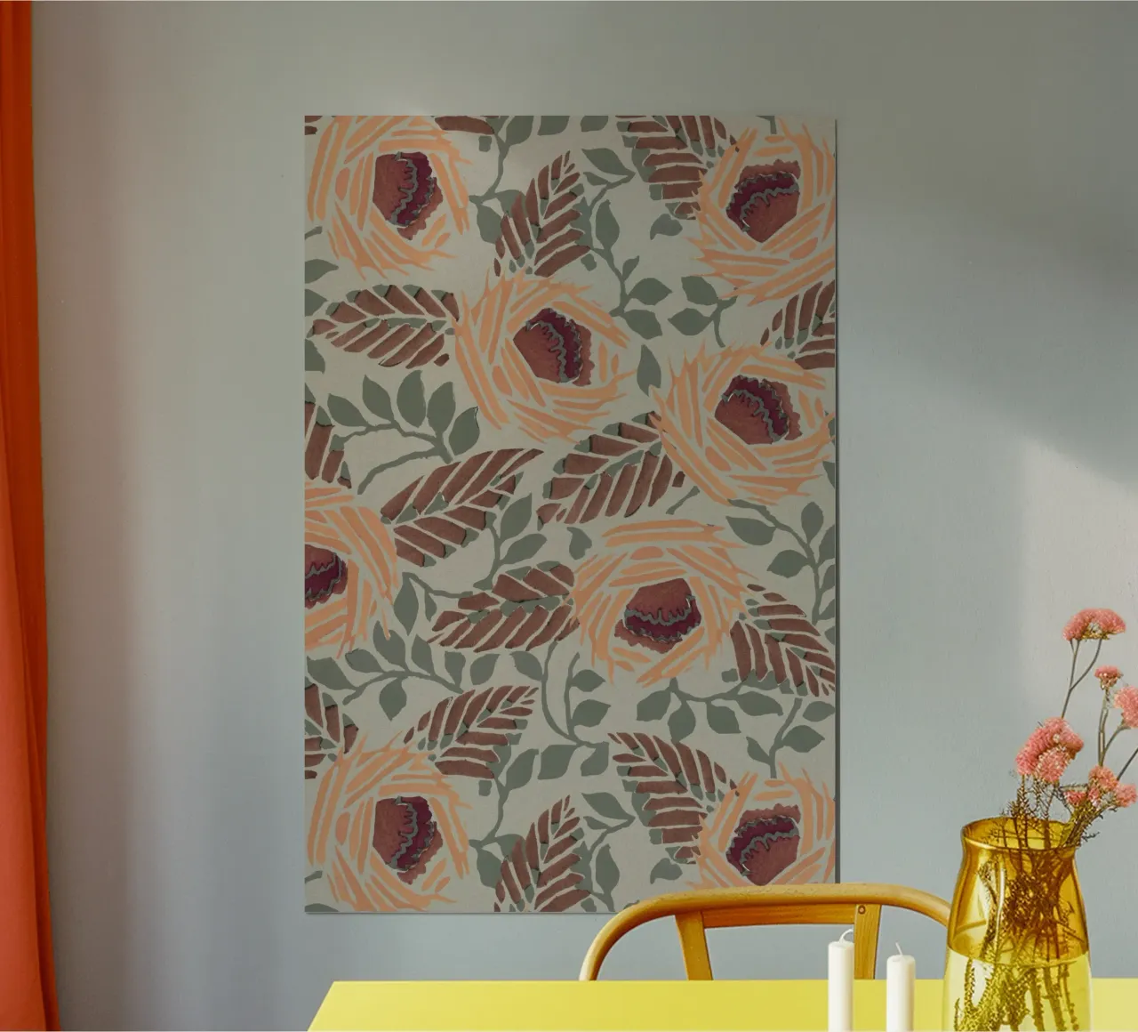 Rustic Orange Floral Pattern - Earthy Botanical Art Print hahnemühle by NorwesClub
