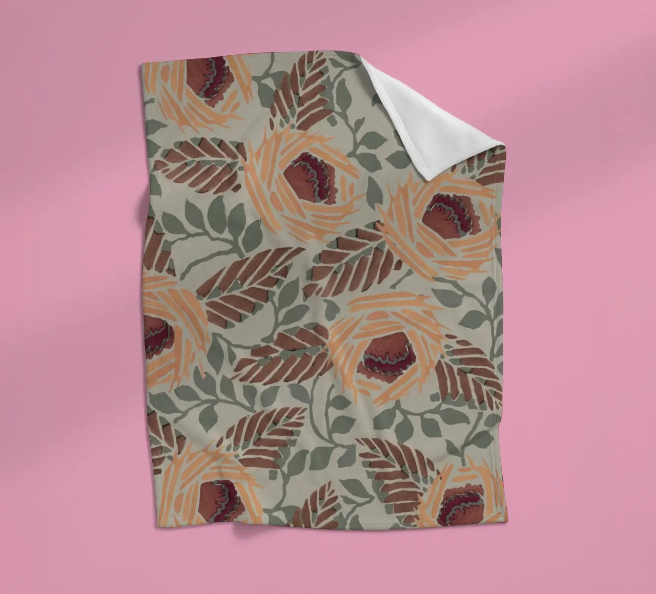 Rustic Orange Floral Pattern - Earthy Botanical Art Print fleece blanket by NorwesClub