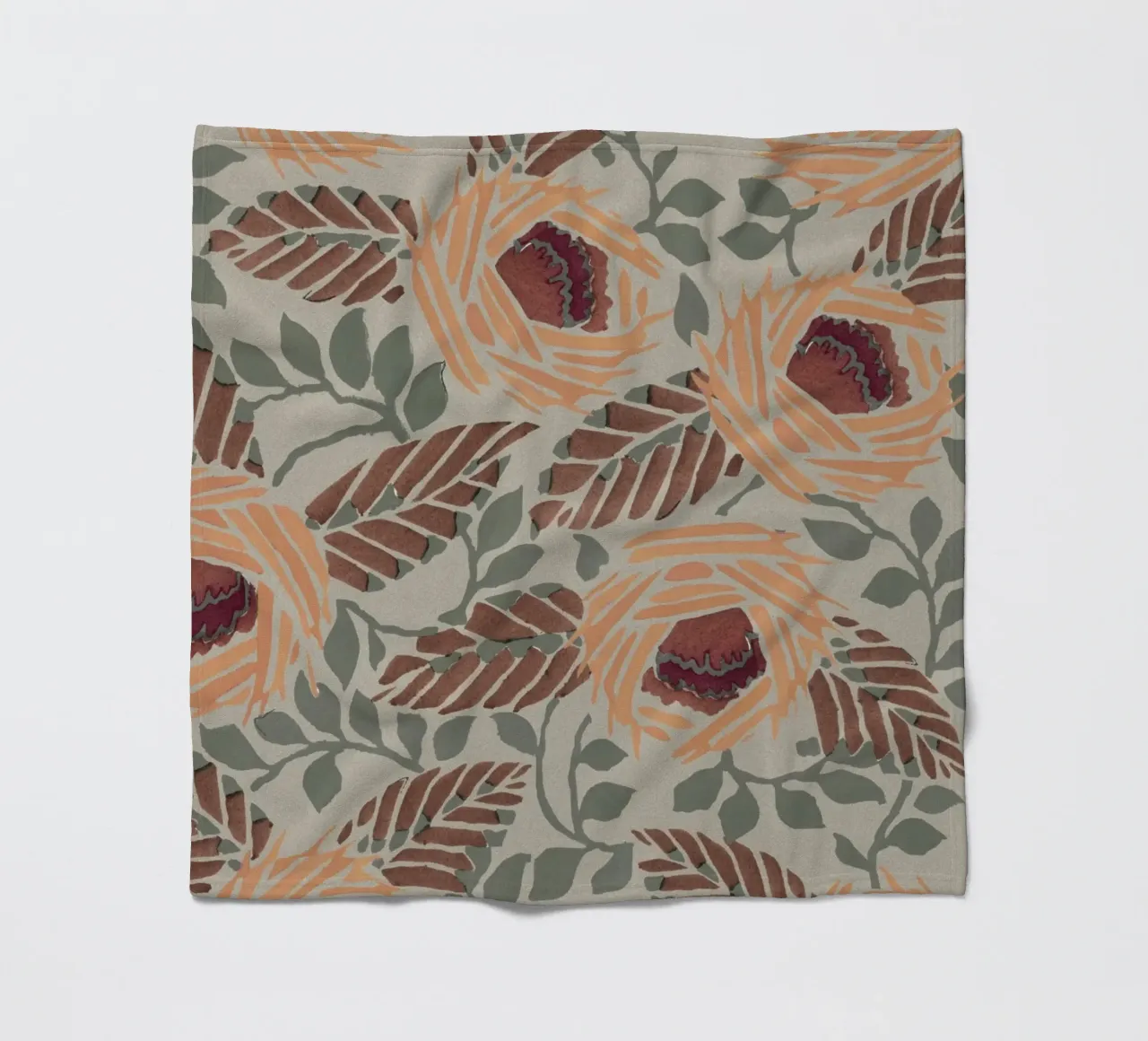 Rustic Orange Floral Pattern - Earthy Botanical Art Print fleece blanket by NorwesClub