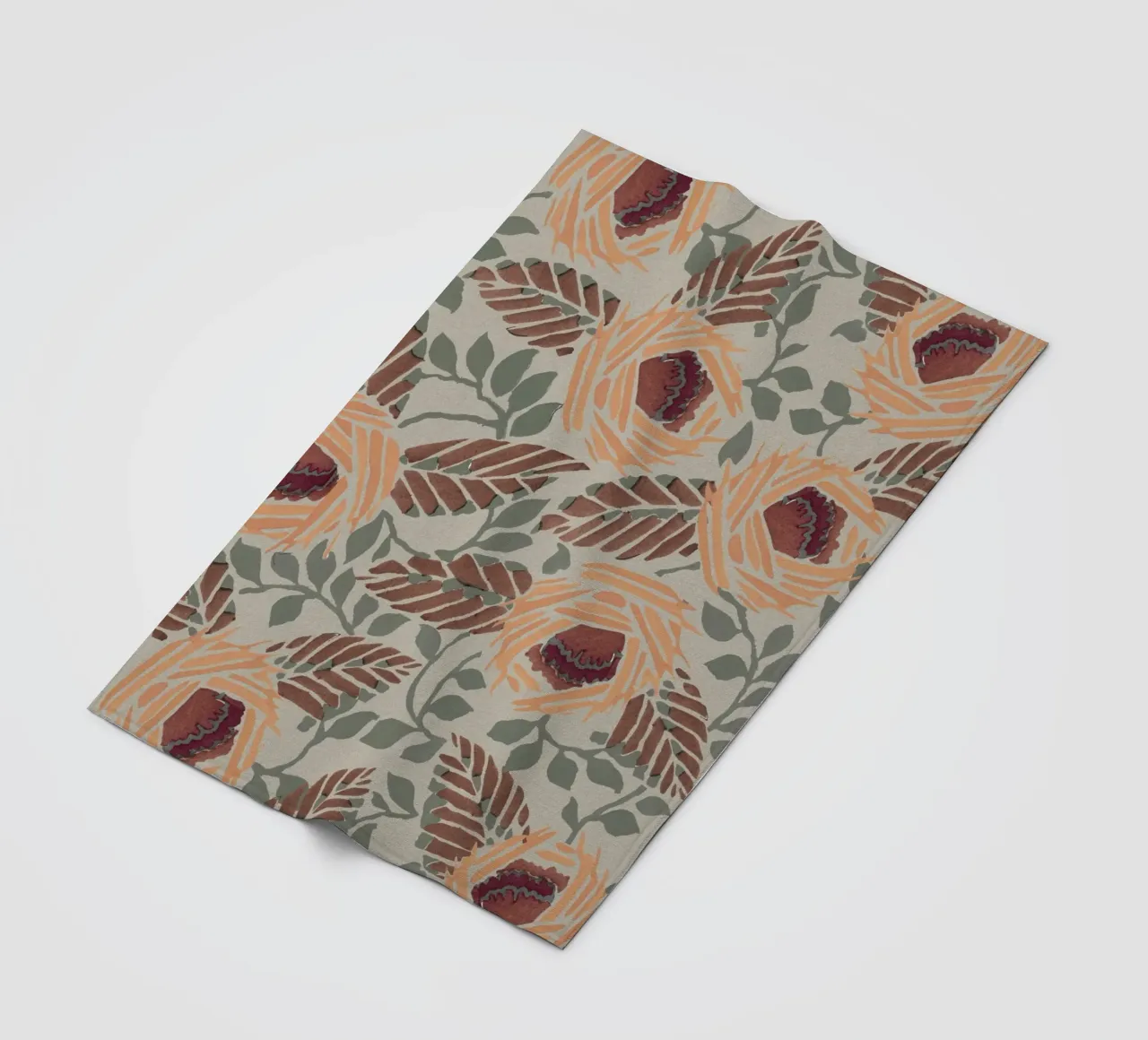 Rustic Orange Floral Pattern - Earthy Botanical Art Print fleece blanket by NorwesClub