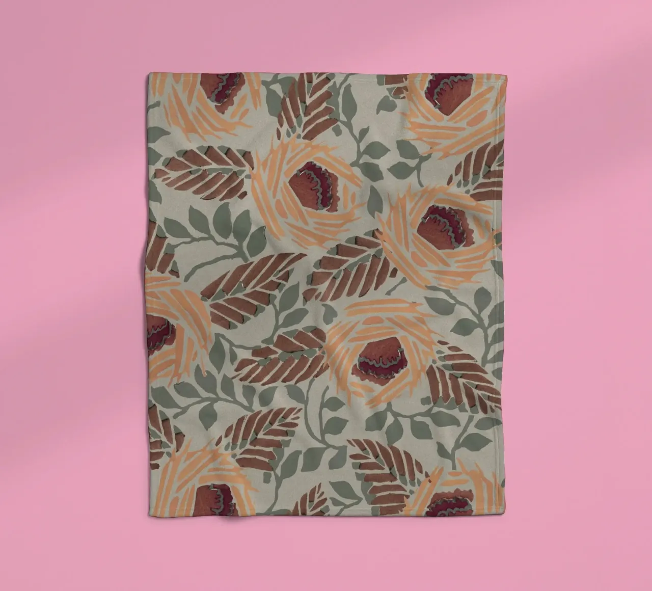 Rustic Orange Floral Pattern - Earthy Botanical Art Print fleece blanket by NorwesClub