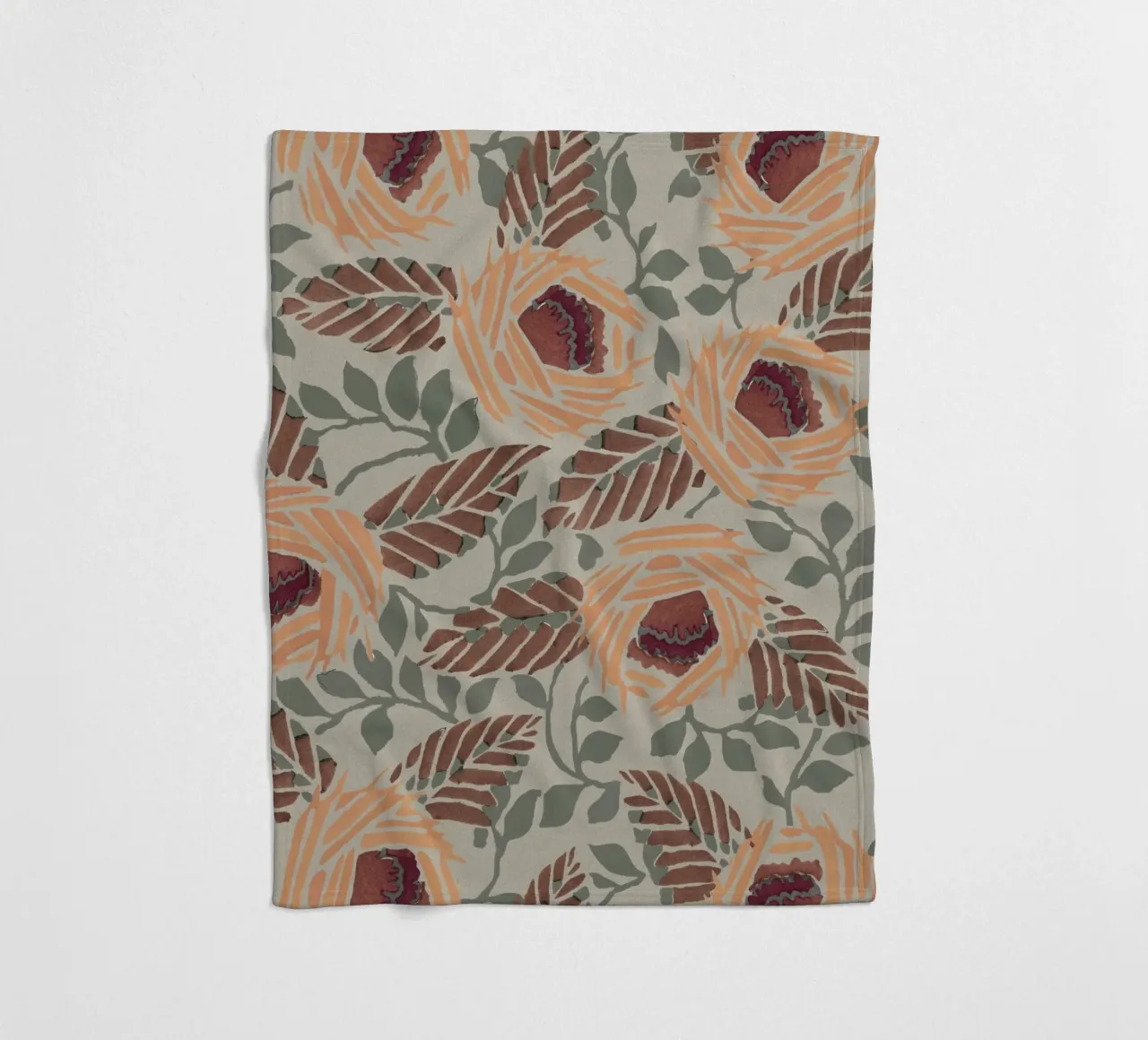 Rustic Orange Floral Pattern - Earthy Botanical Art Print fleece blanket by NorwesClub