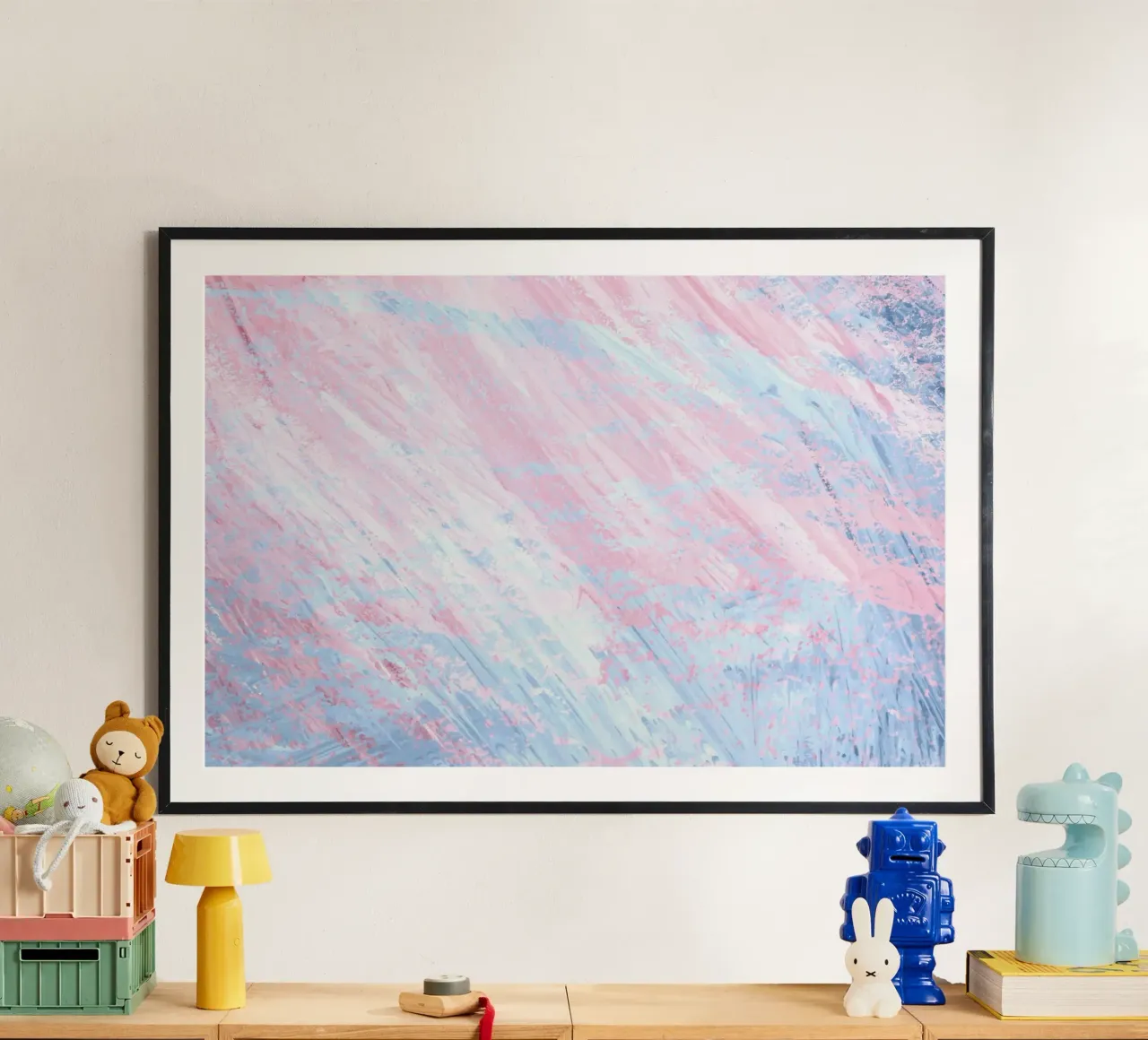 Algodón de azúcar Abstracto - Pastel Rosa Azul Arte Textura poster con marco de plástico de NorwesClub