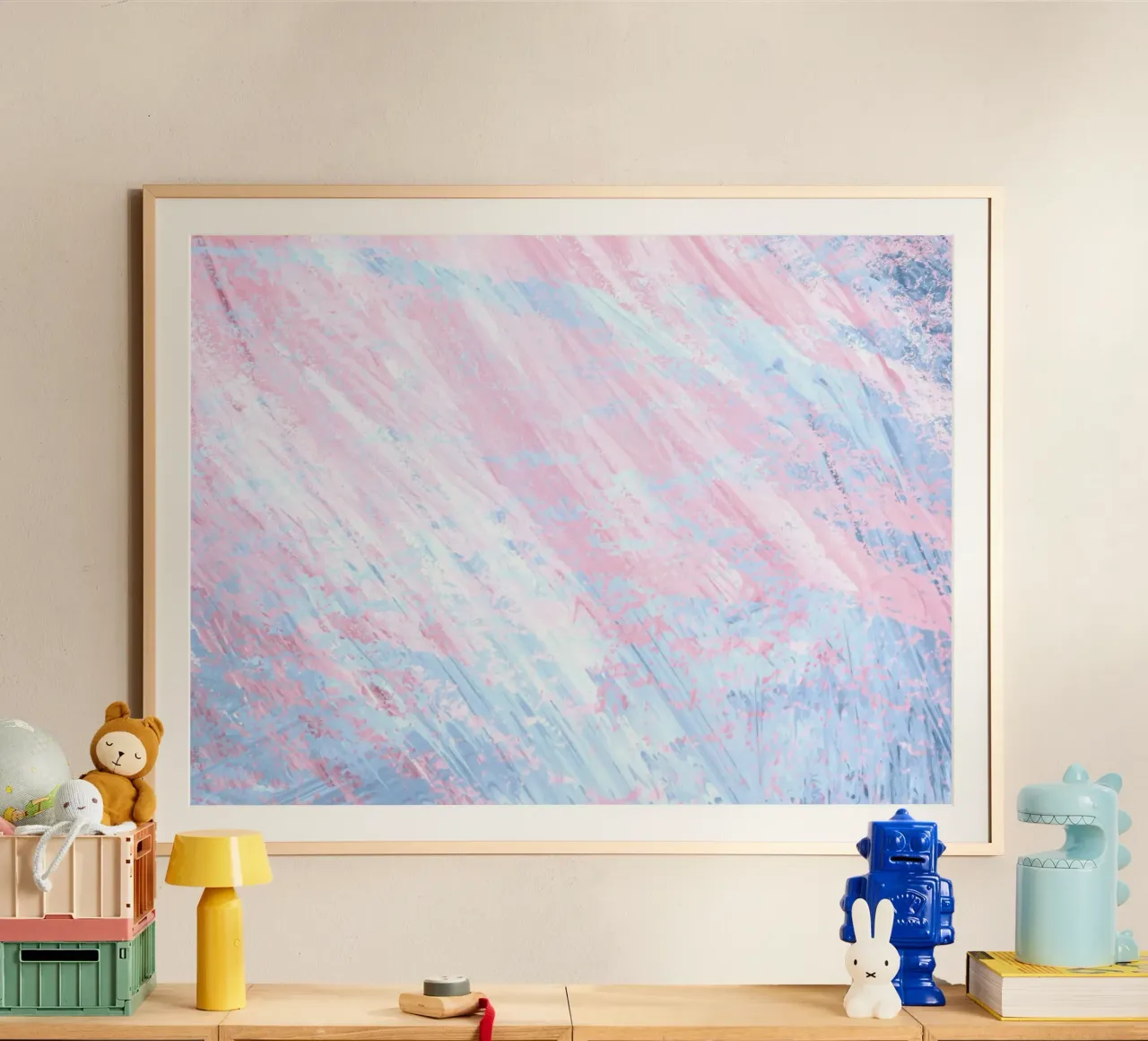 Algodón de azúcar Abstracto - Pastel Rosa Azul Arte Textura poster con marco de plástico de NorwesClub