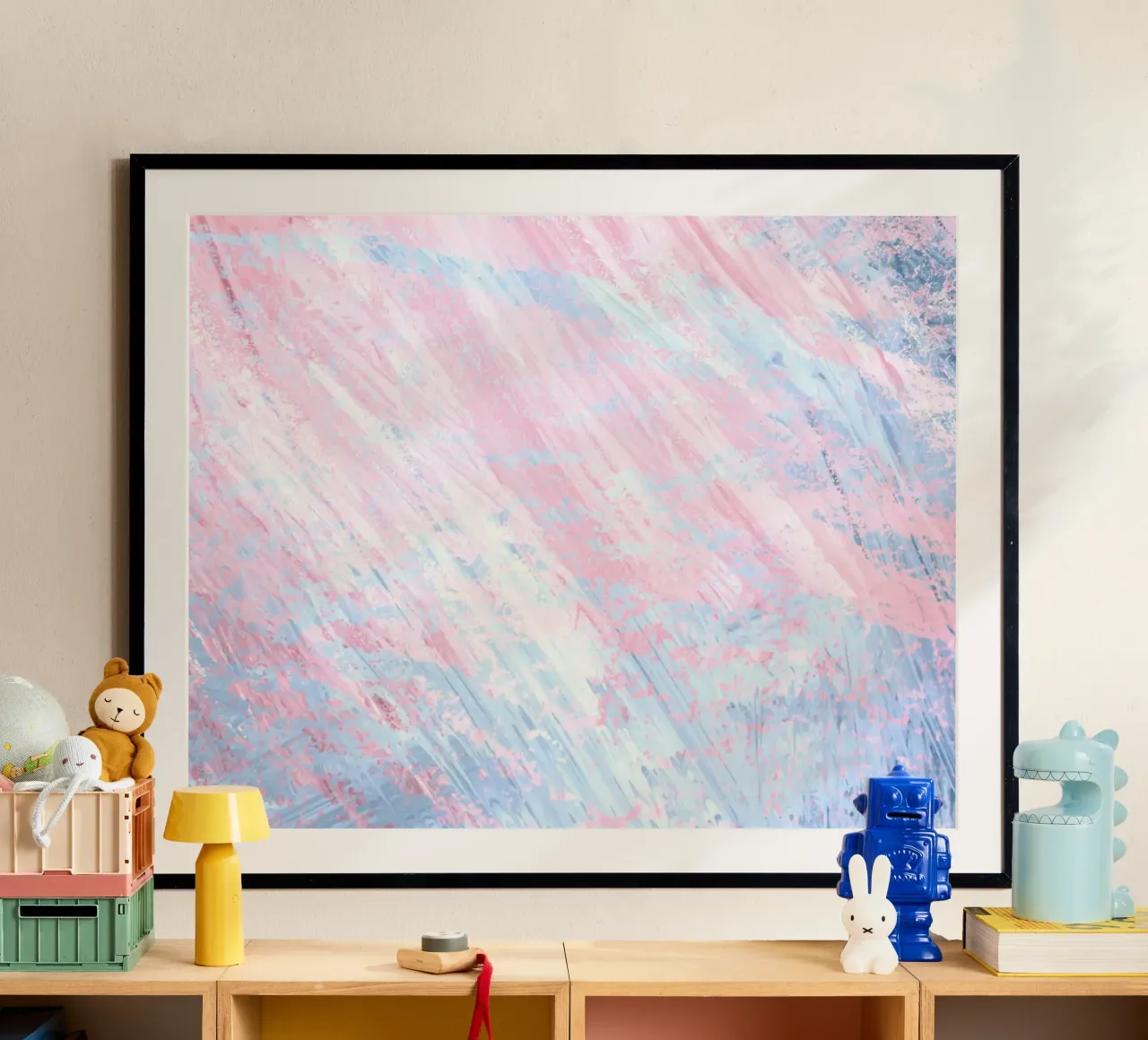 Algodón de azúcar Abstracto - Pastel Rosa Azul Arte Textura poster con marco de plástico de NorwesClub