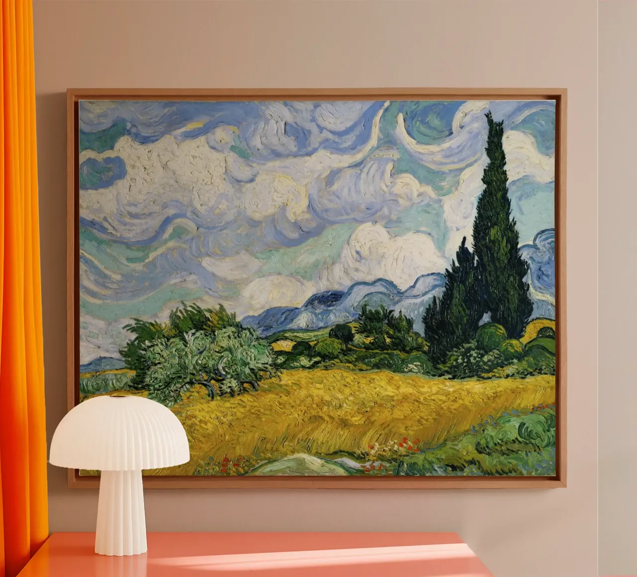 Van Gogh's Wheat Field Cypresses - Post-Impressionism Art canvas with Floater frame by NorwesClub