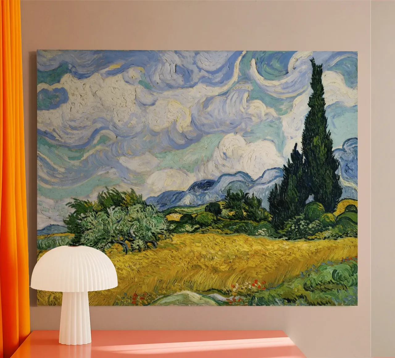 Van Gogh's Wheat Field Cypresses - Post-Impressionism Art canvas with Floater frame by NorwesClub