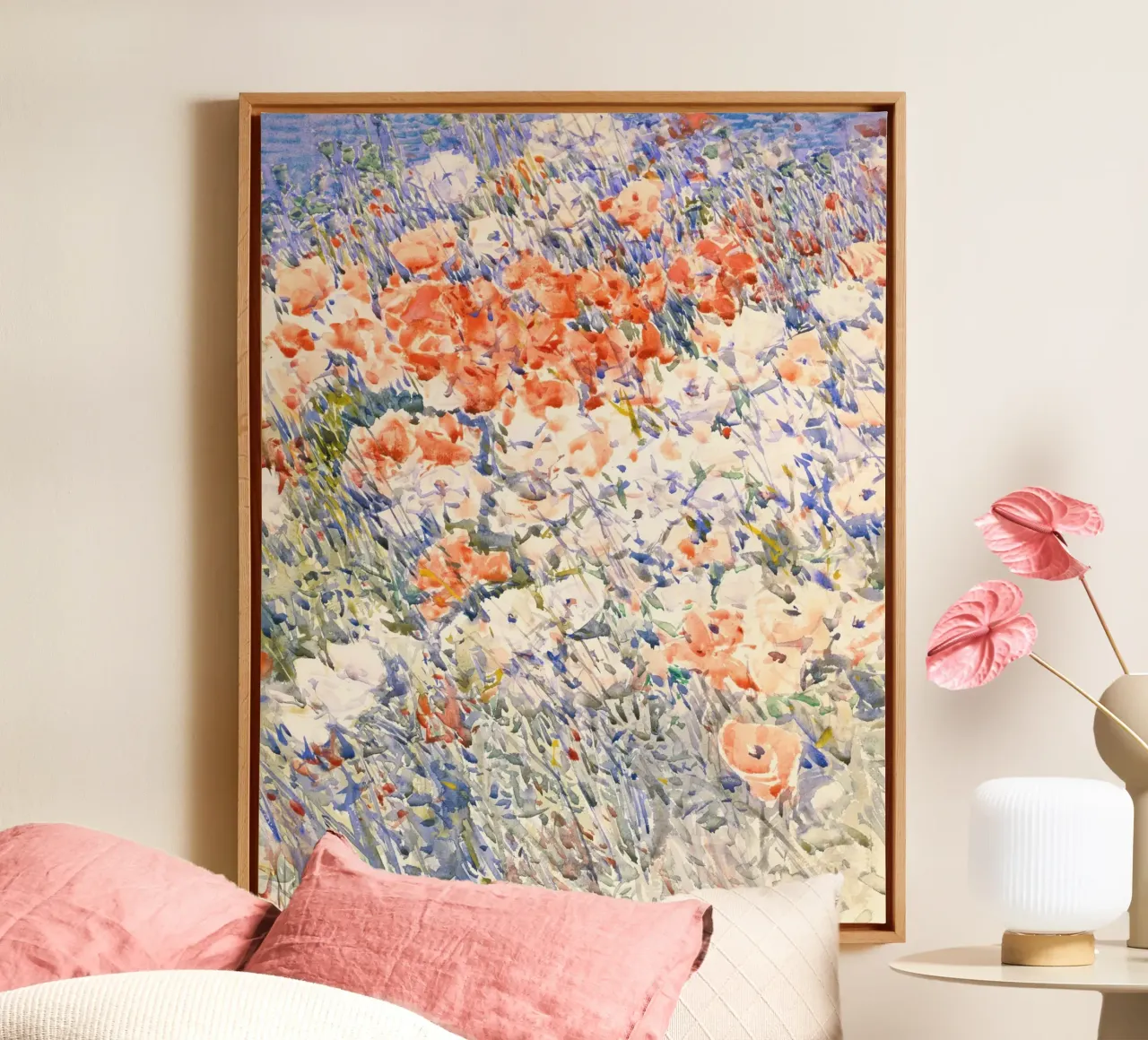 Winslow Homer's Poppy Field - Impressionist Watercolor Art canvas with Floater frame by NorwesClub