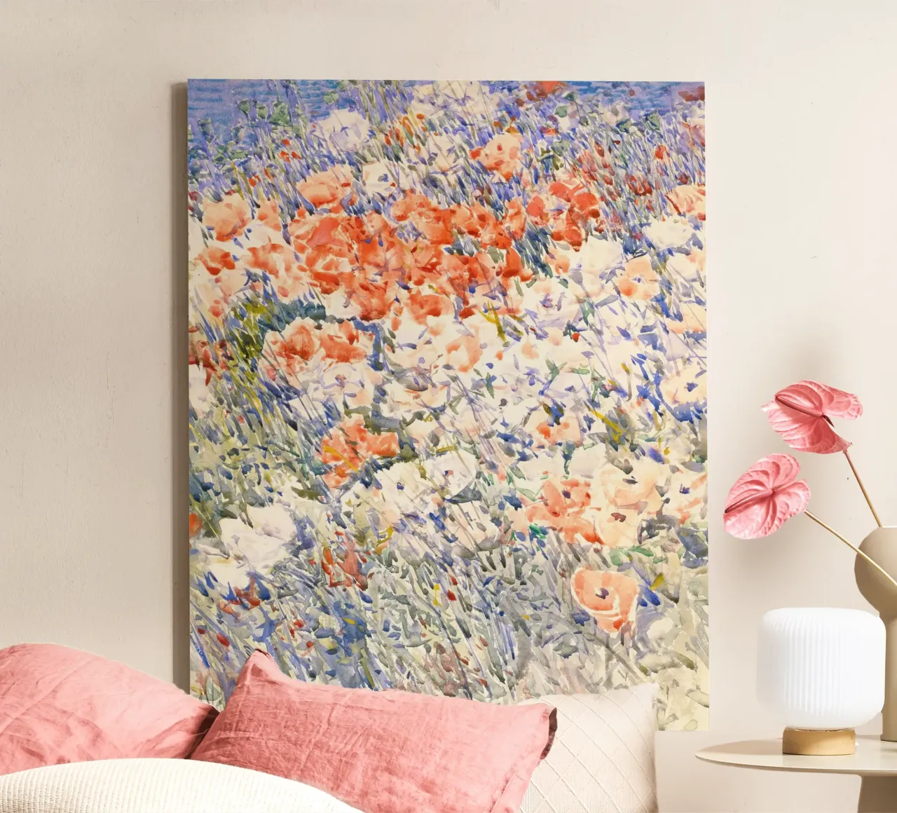 Winslow Homer's Poppy Field - Impressionist Watercolor Art canvas with Floater frame by NorwesClub