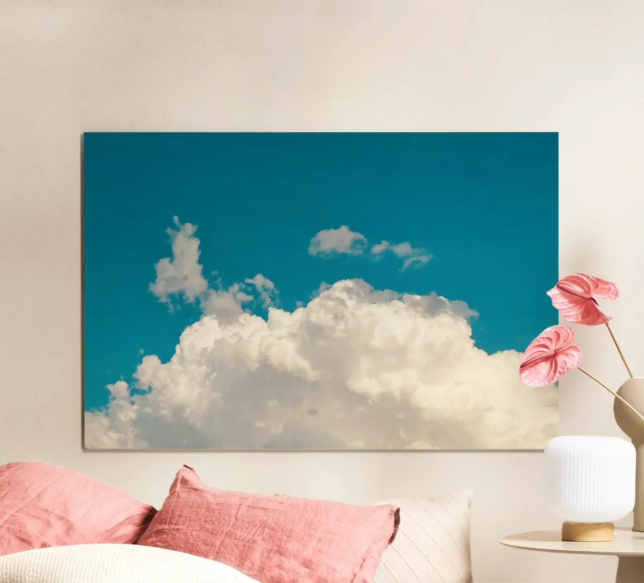 Nuvole in fiore Cielo blu estivo poster con telaio in legno da KISSA STUDIO