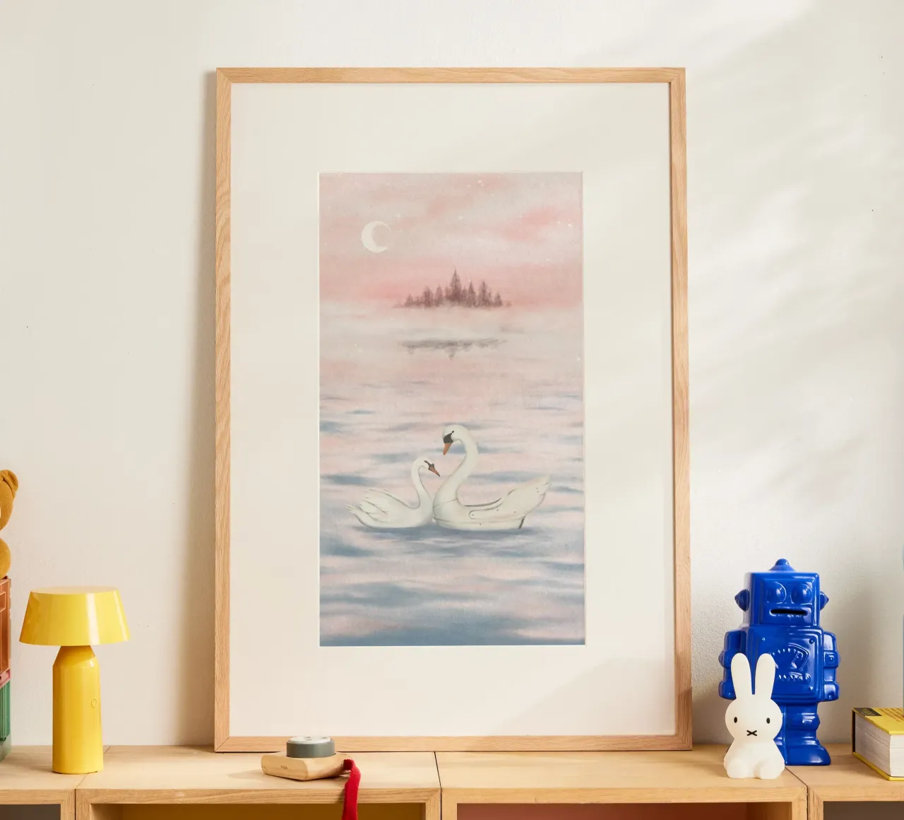 Cigni e castello crepuscolare - Arte fantasy sognante a pastello carta hahnemühle da NorwesClub