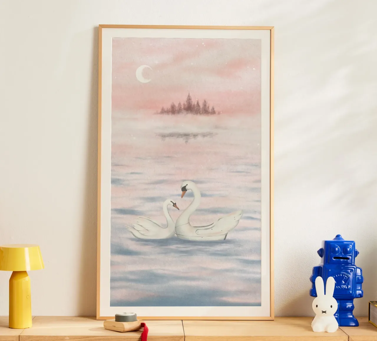 Cigni e castello crepuscolare - Arte fantasy sognante a pastello carta hahnemühle da NorwesClub