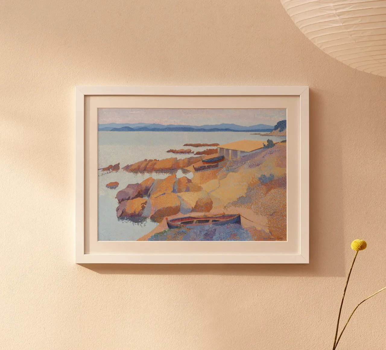 Boote am Strand von Henri-Edmond Cross - Pointillistische Meereslandschaft Hahnemühle von NorwesClub
