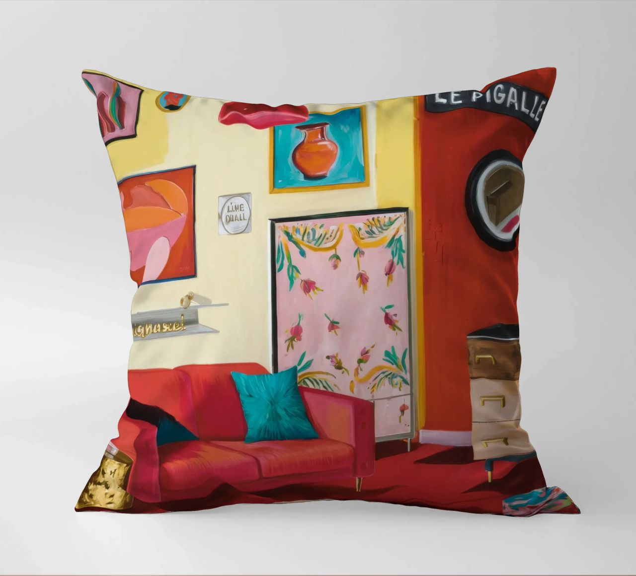 Salon Familial Rouge coussin de Opal Strokes