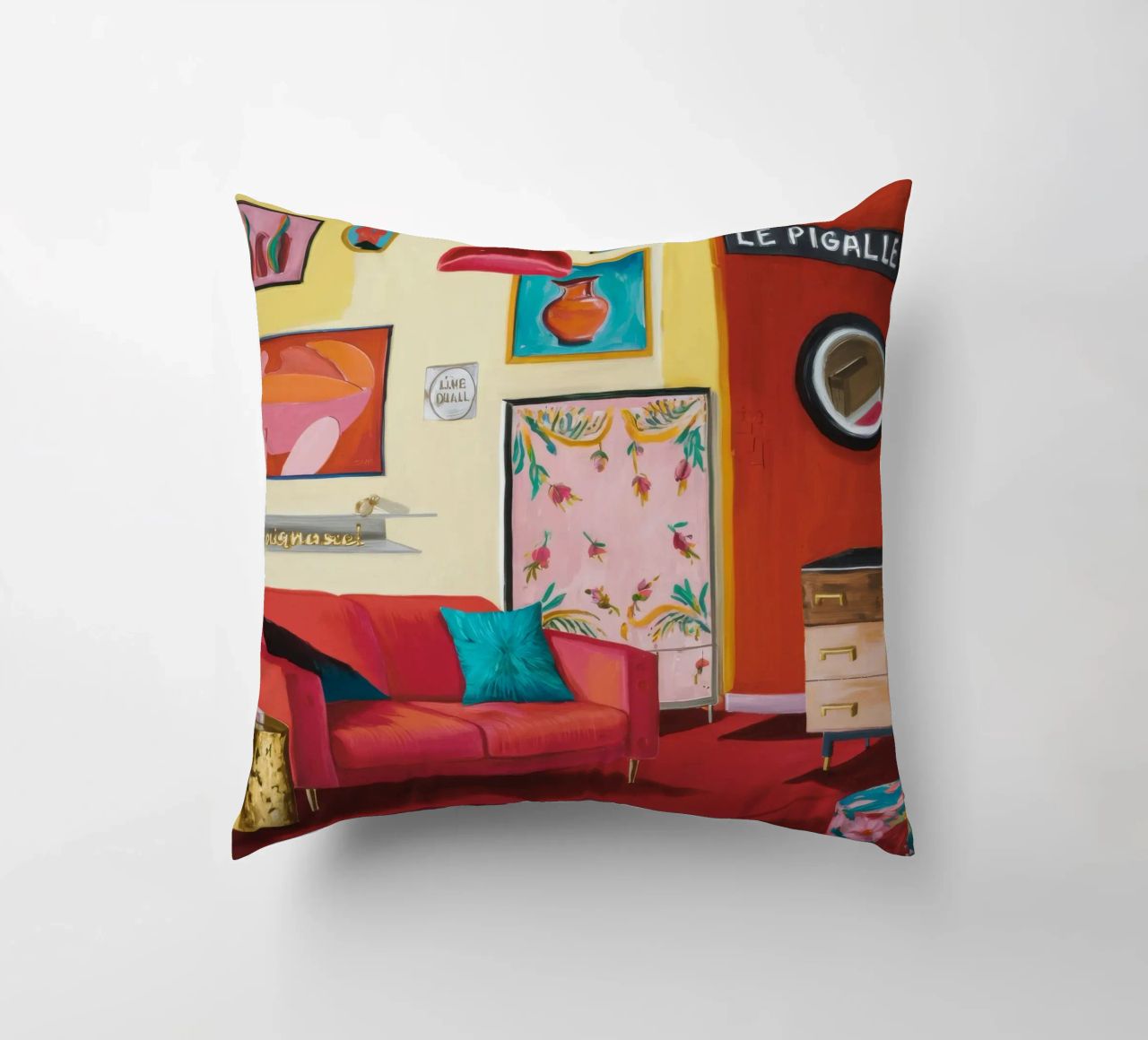 Salon Familial Rouge coussin de Opal Strokes
