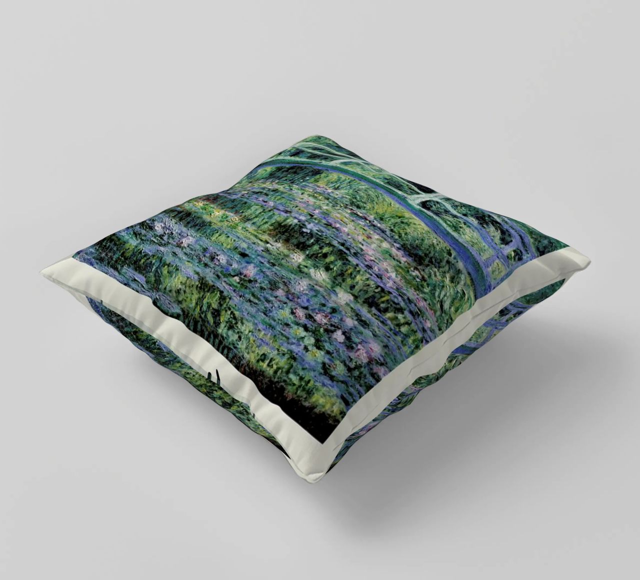 Monet – Signed Japanese Bridge cuscino da Vintage by JUNIQE