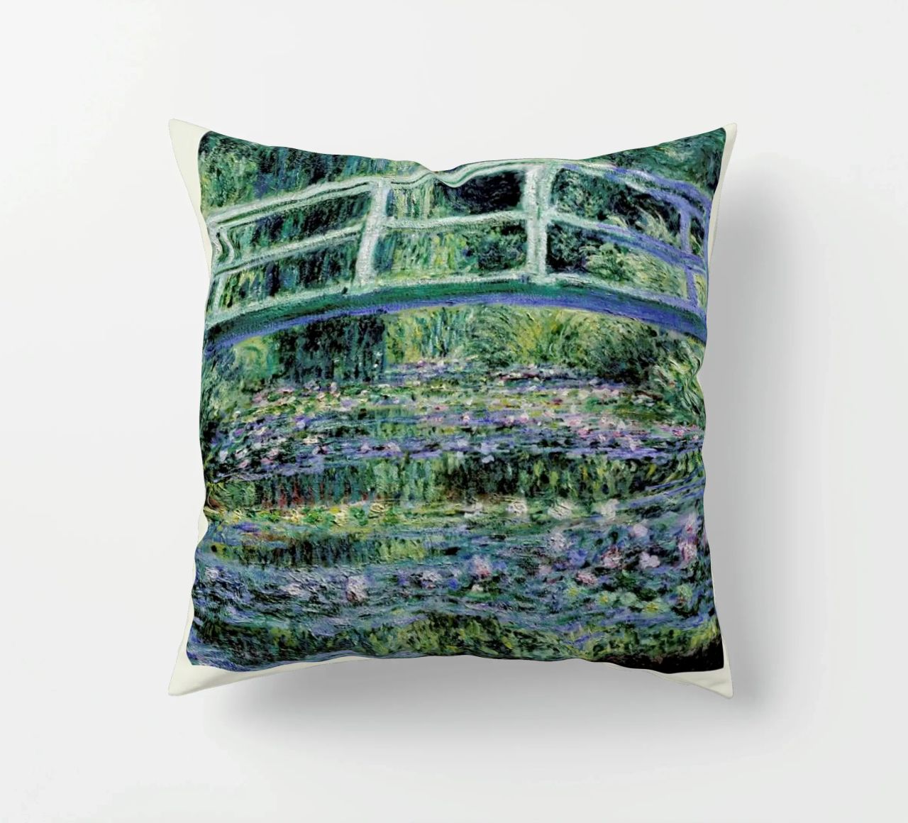 Monet – Signed Japanese Bridge cuscino da Vintage by JUNIQE