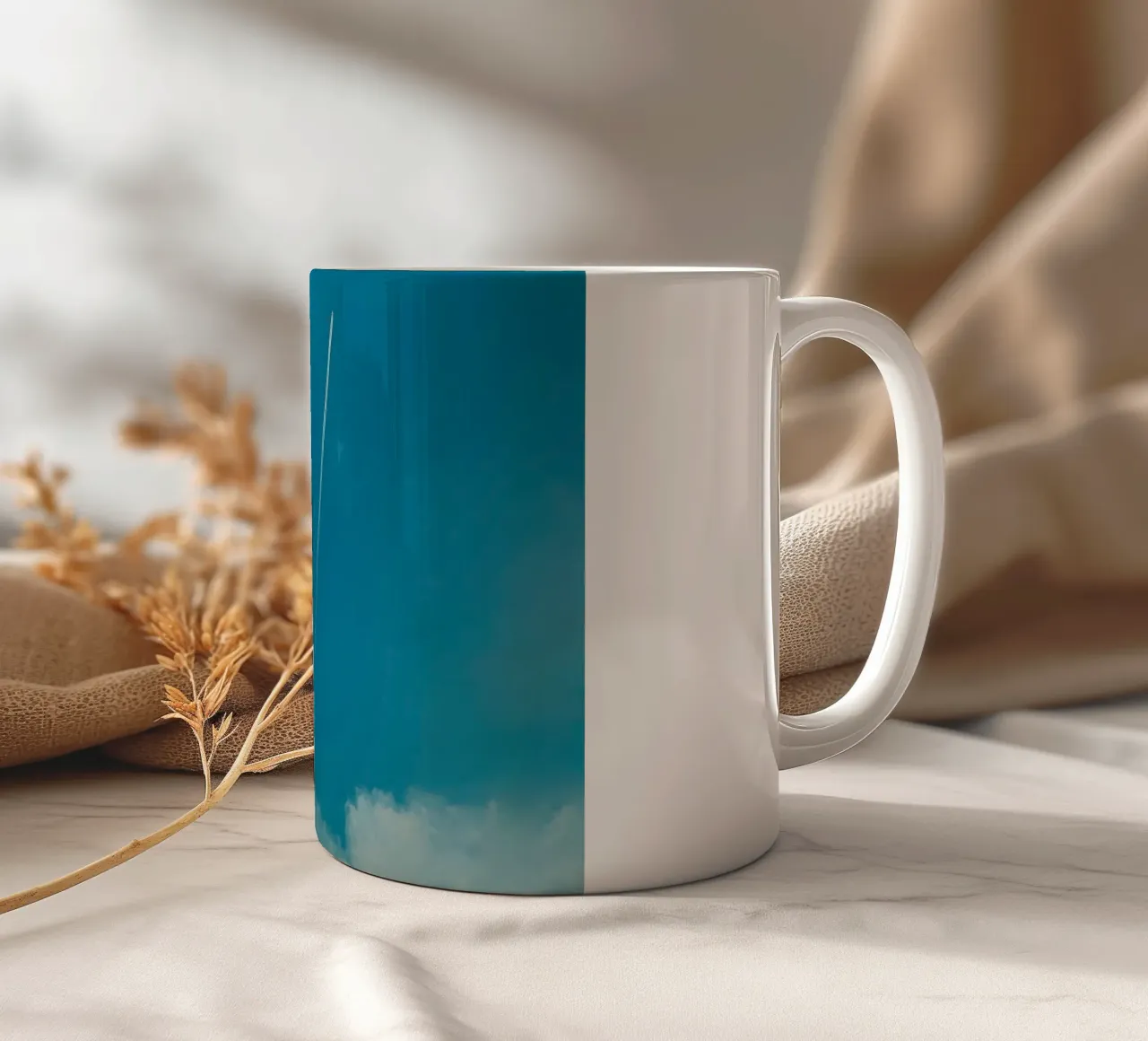 Twin contrails in the Blue Sky ceramic mug by KISSA STUDIO
