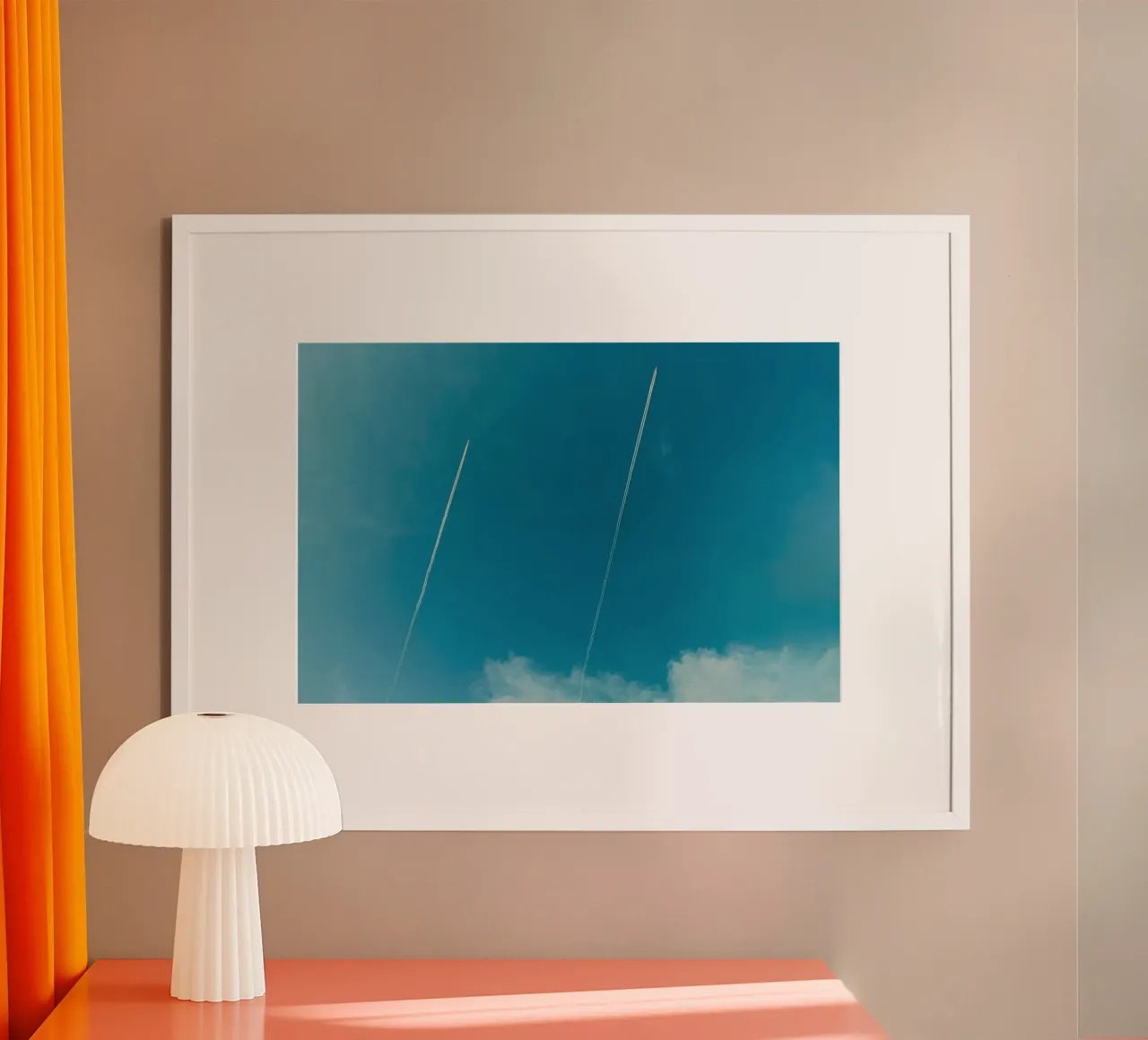Scie gemelle nel cielo blu poster con telaio in plastica da KISSA STUDIO