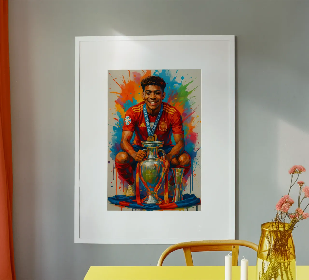 Lamine Yamal Felice arte dell'acquerello poster con telaio in plastica da BONANZA
