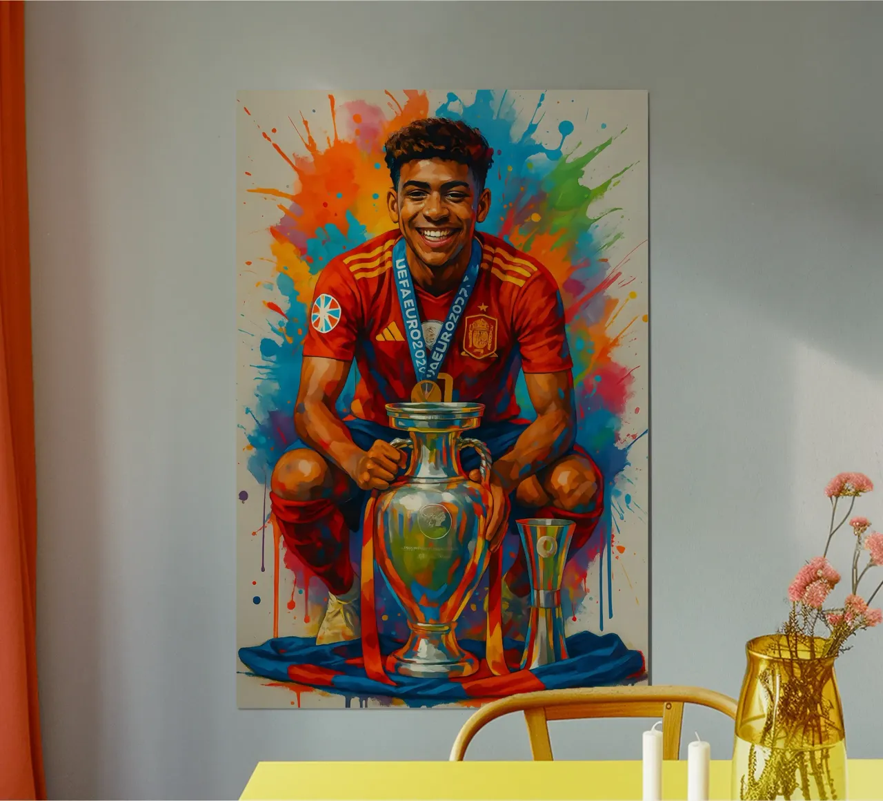 Lamine Yamal Felice arte dell'acquerello poster con telaio in plastica da BONANZA