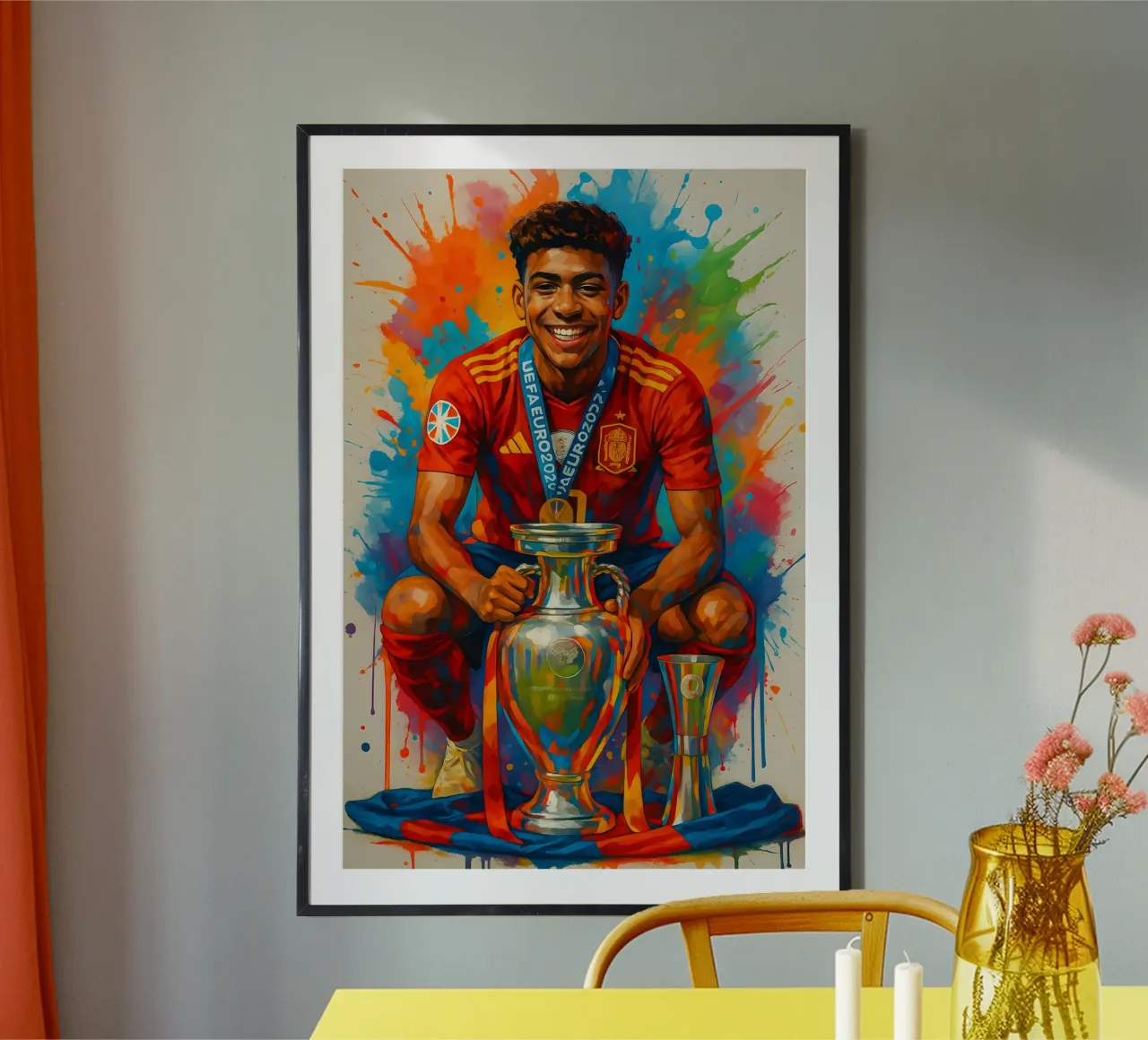 Lamine Yamal Felice arte dell'acquerello poster con telaio in plastica da BONANZA