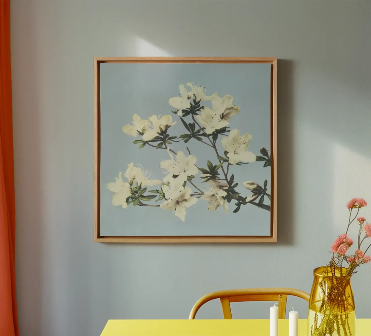 Vintage Azalea Bloesemtak - Botanische Blauwe Kunstdruk canvas met Baklijst van NorwesClub