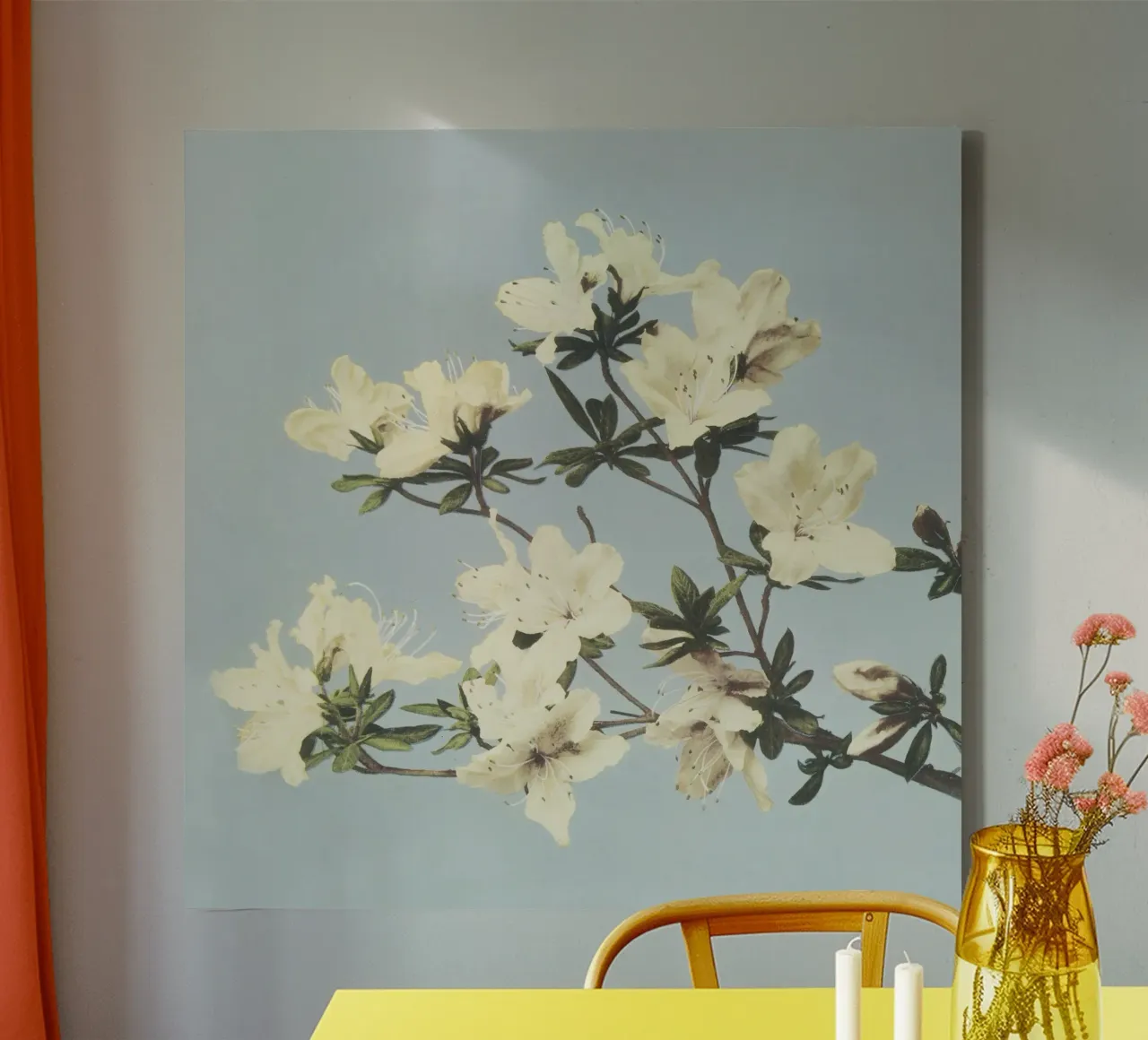 Vintage Azalea Bloesemtak - Botanische Blauwe Kunstdruk canvas met Baklijst van NorwesClub