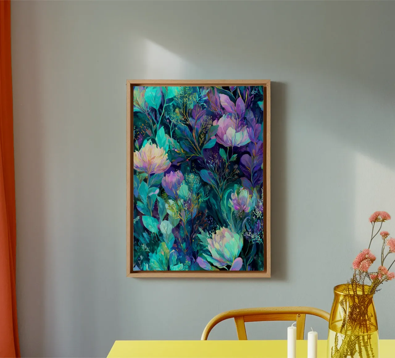 Paarse weide canvas met Baklijst van Justyna Jaszke JBJart