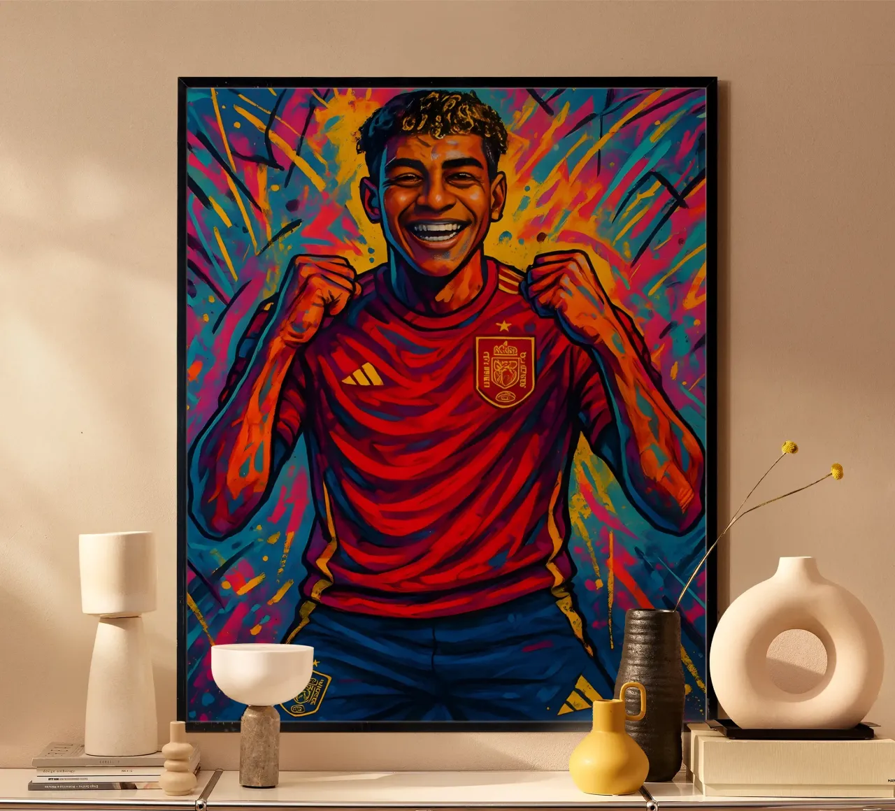 Lamine Yamal Arte felice poster con telaio in plastica da BONANZA