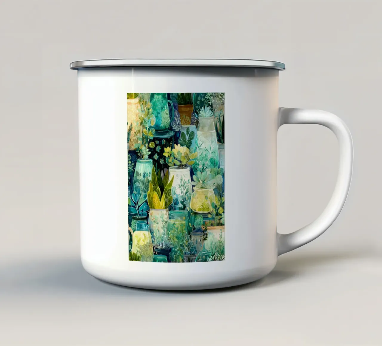Flora verde in vaso tazza in smalto da Justyna Jaszke JBJart