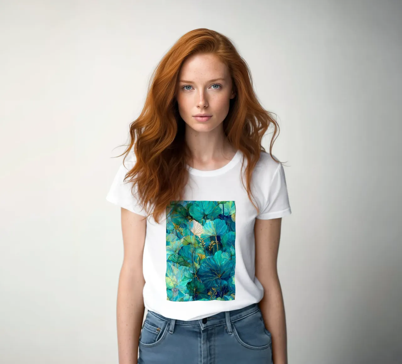 Green leaves women's fitted t-shirt by Justyna Jaszke JBJart
