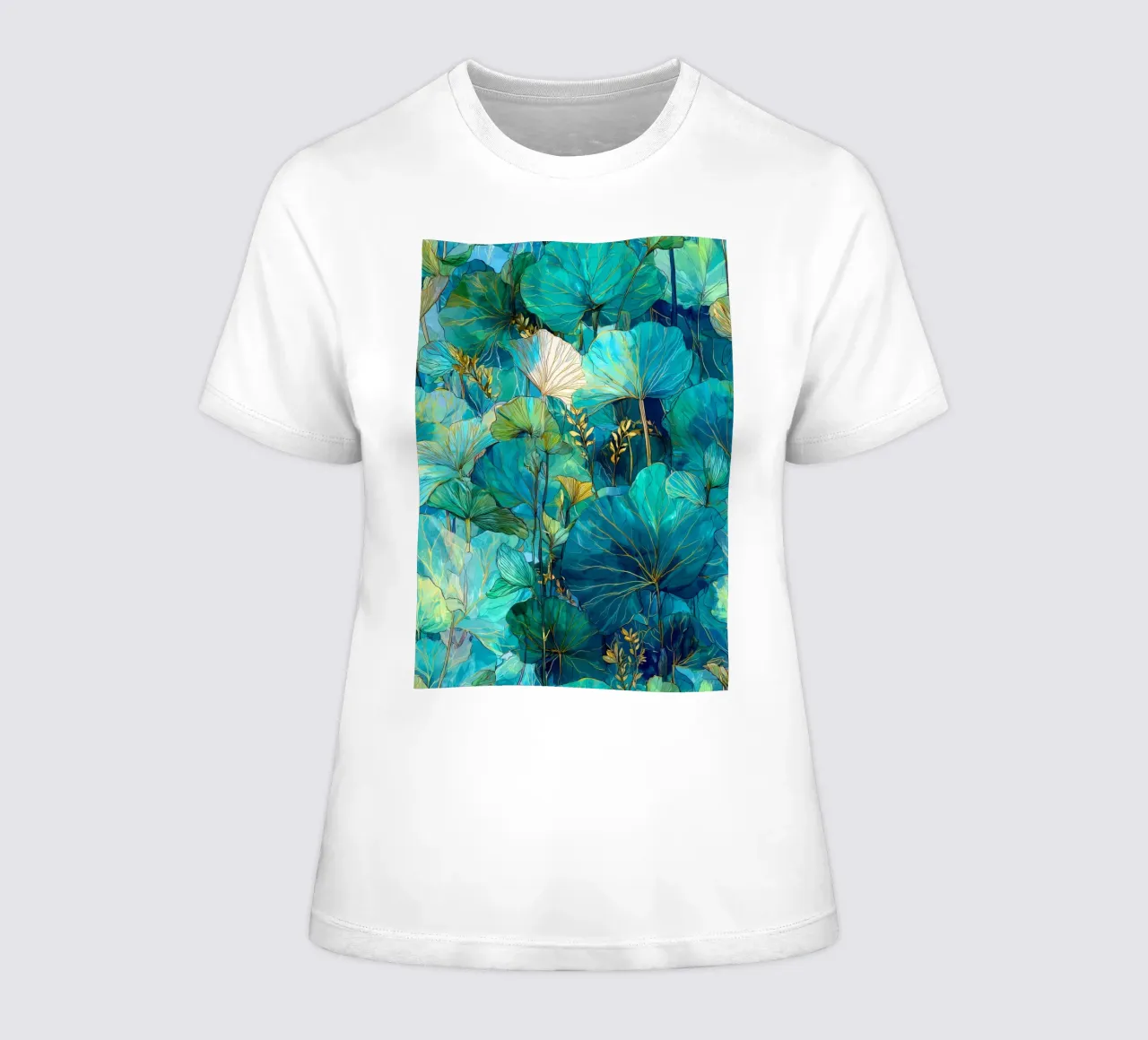 Green leaves women's fitted t-shirt by Justyna Jaszke JBJart