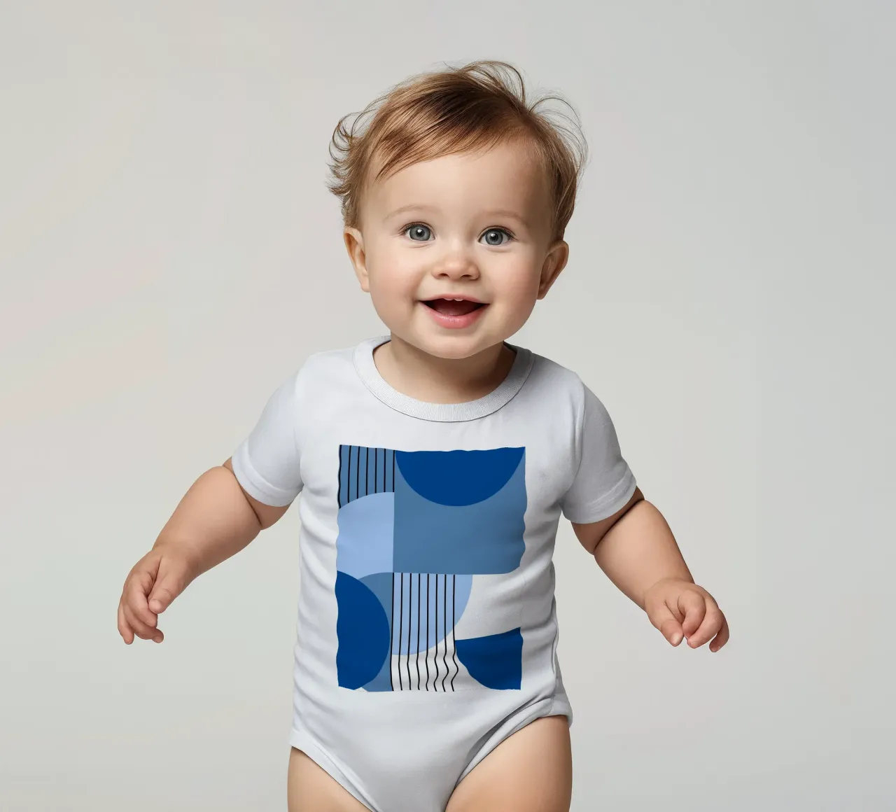 Geometria in blu - composizione verticale in stile Bauhaus body neonato maniche corte da Casa Calm