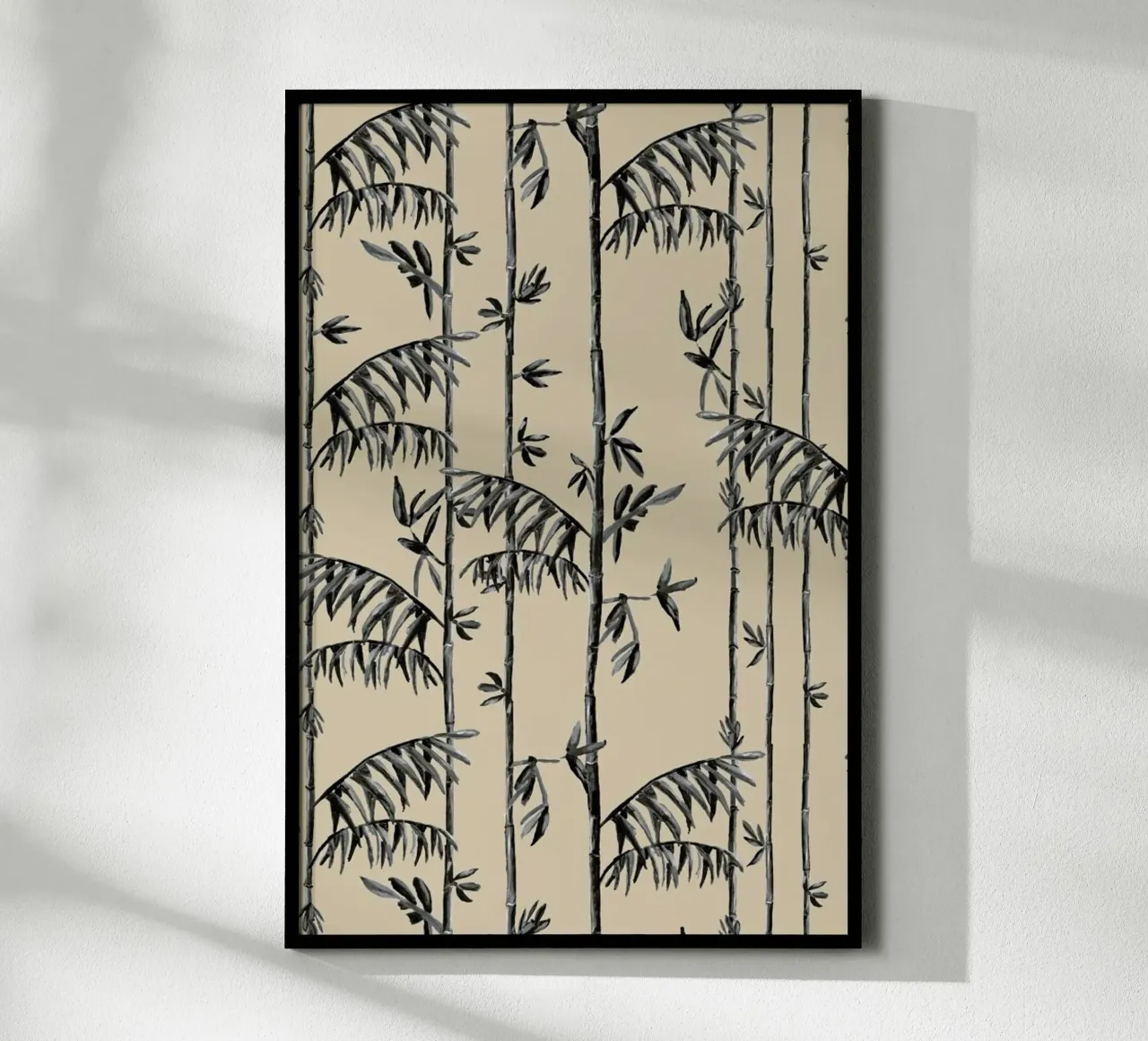 Bamboo Leaves Beige poster con telaio in alluminio da Femke Zwaan