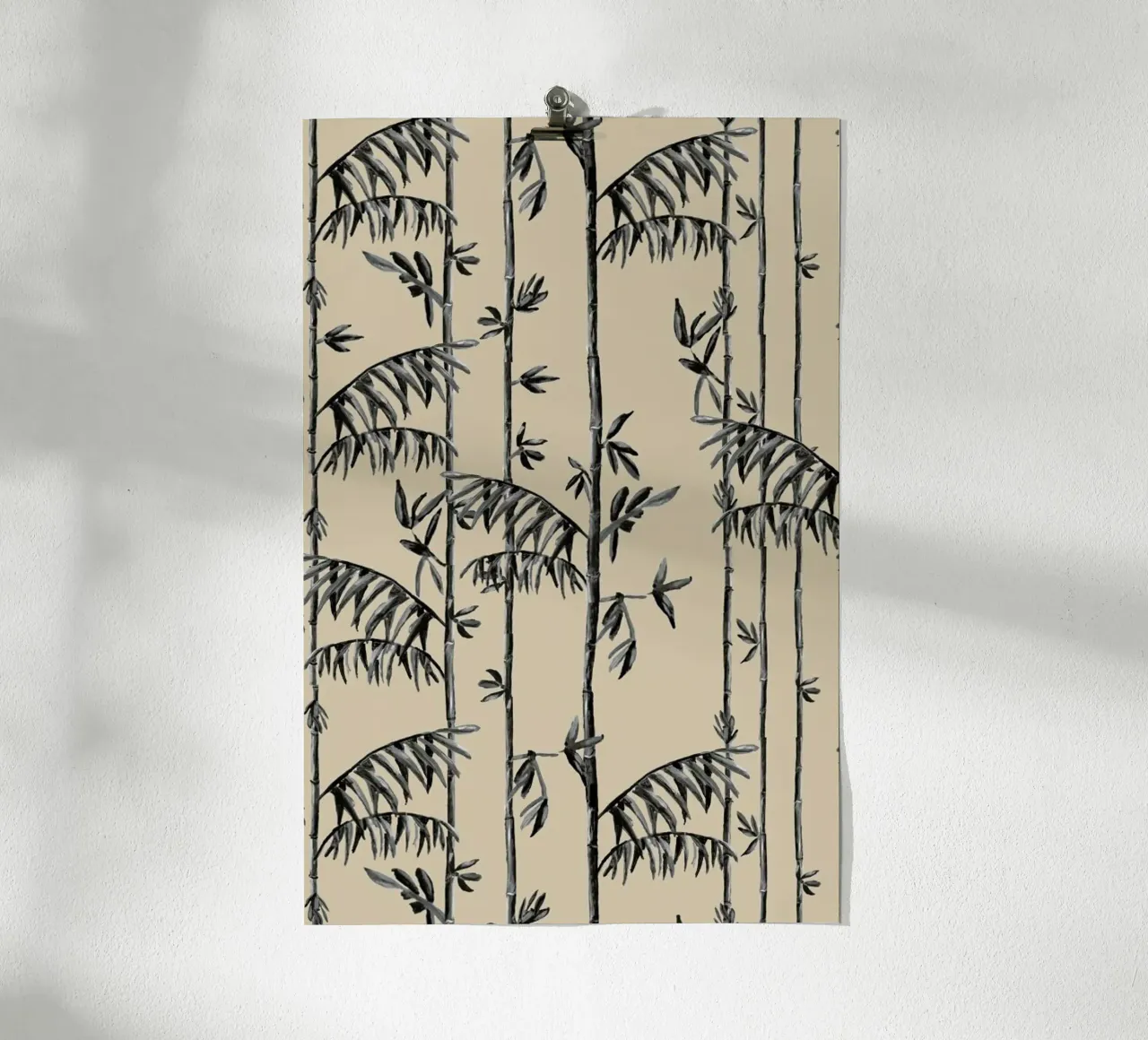 Bamboo Leaves Beige poster con telaio in alluminio da Femke Zwaan