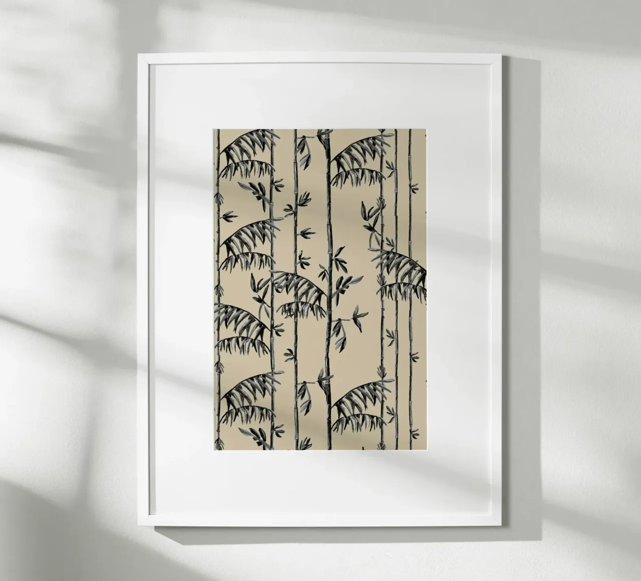 Bamboo Leaves Beige poster con telaio in alluminio da Femke Zwaan
