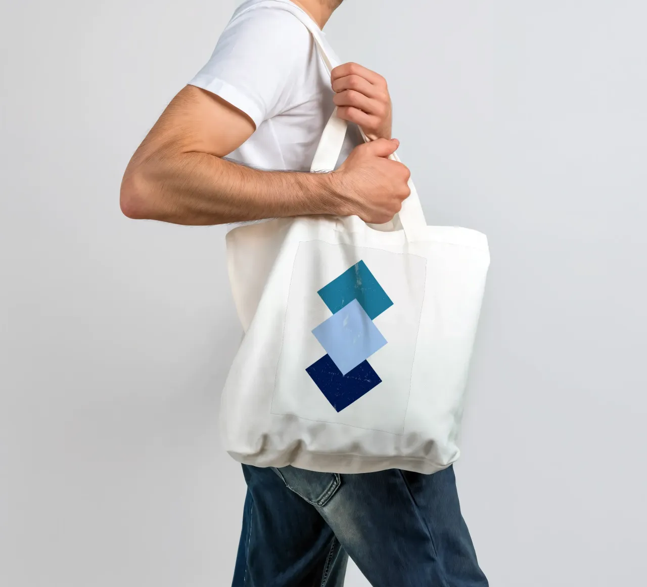 Forme minime blu - Poster geometrico retrò borsa in juta da Casa Calm