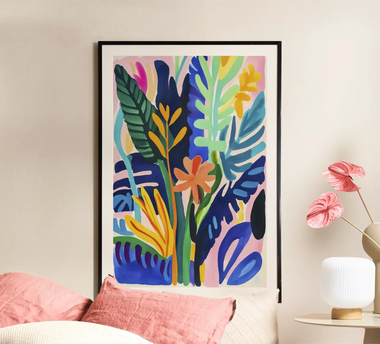 Giardino colorato di flora tropicale poster con telaio in legno da Andrea Haase Modern Home