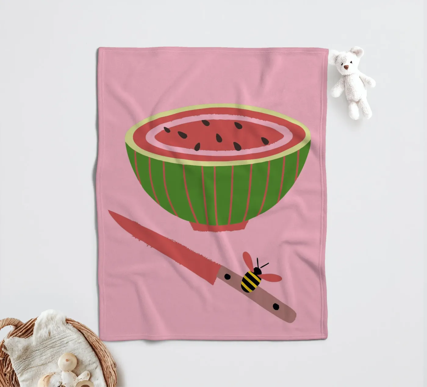 Watermelon and Bees plaid polaire de TRENDY POSTER SHOP