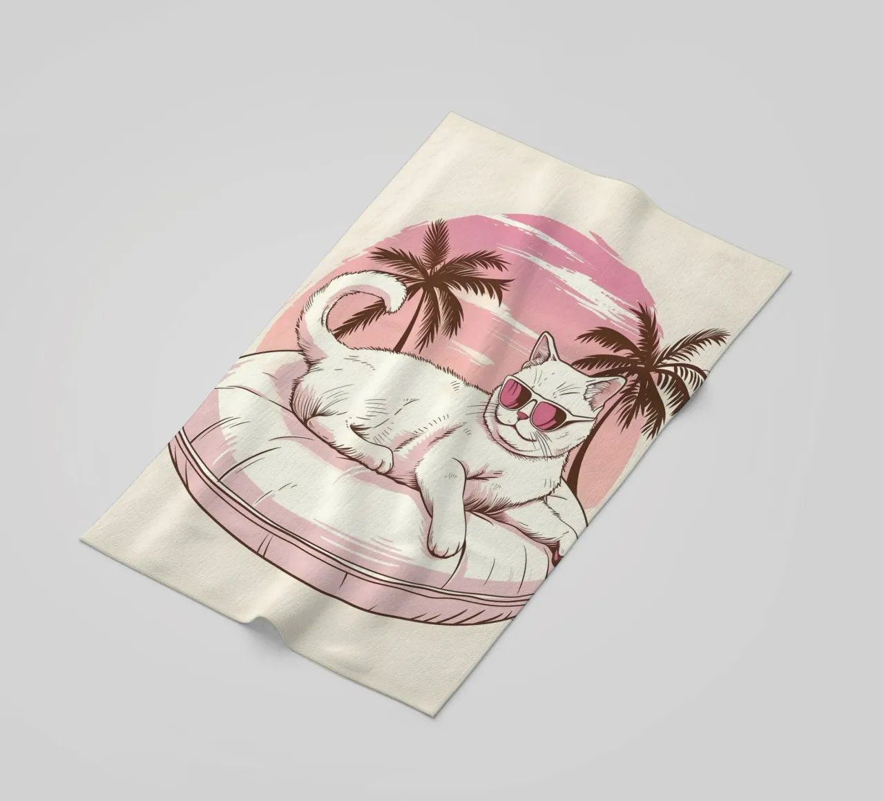 Katze im Schwimmreifen am Pool telo mare da WILD ART