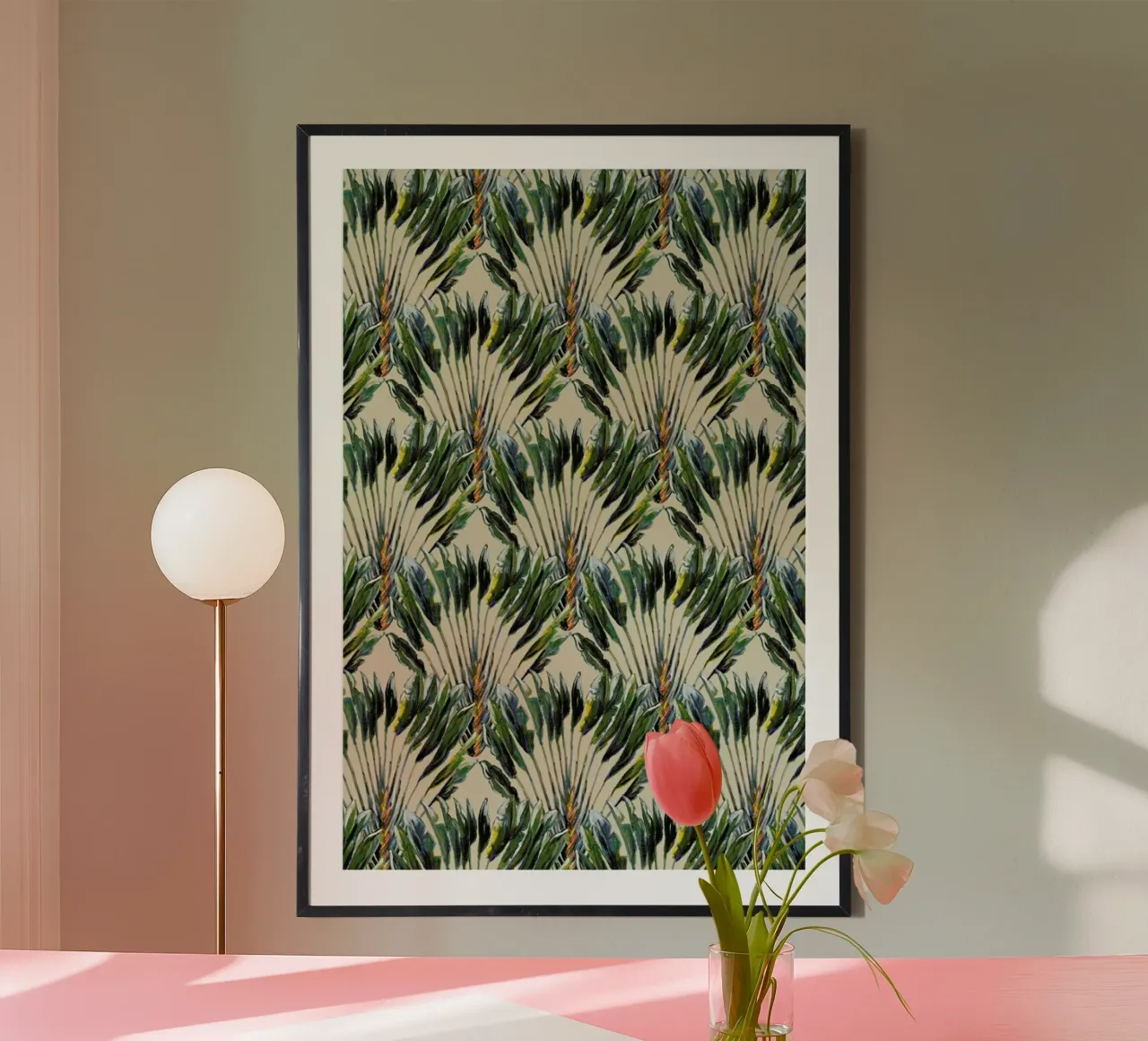 Madagascar Travellers Palm Groen poster with aluminum frame by Femke Zwaan