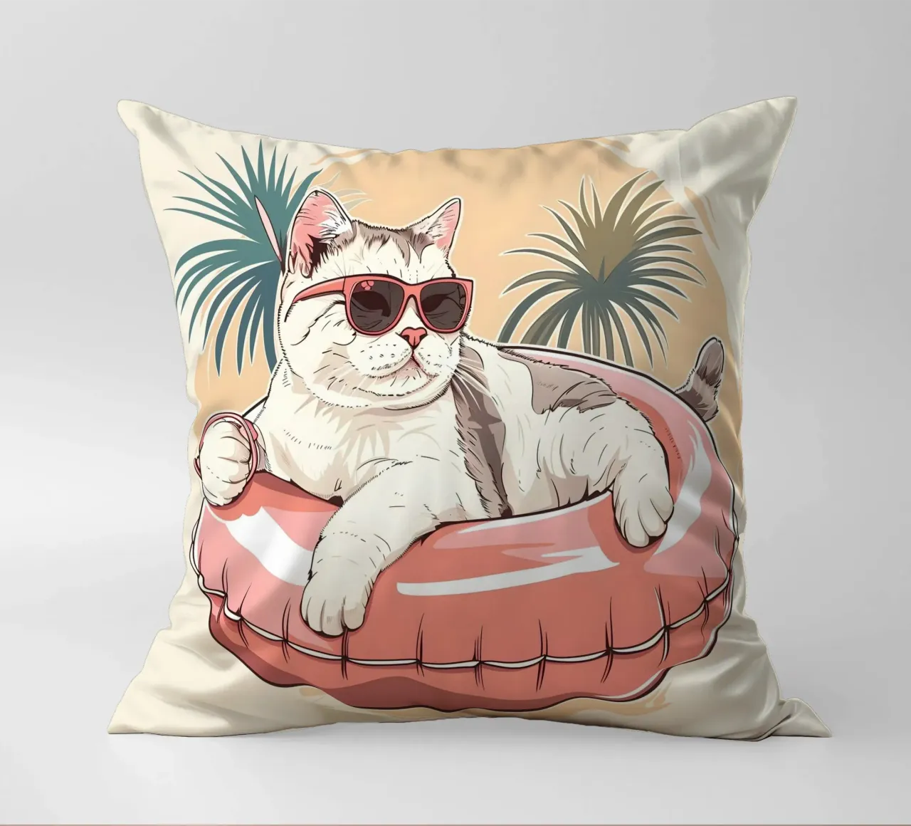 Katze mit Sonnenbrille im Schwimmring coussin de WILD ART