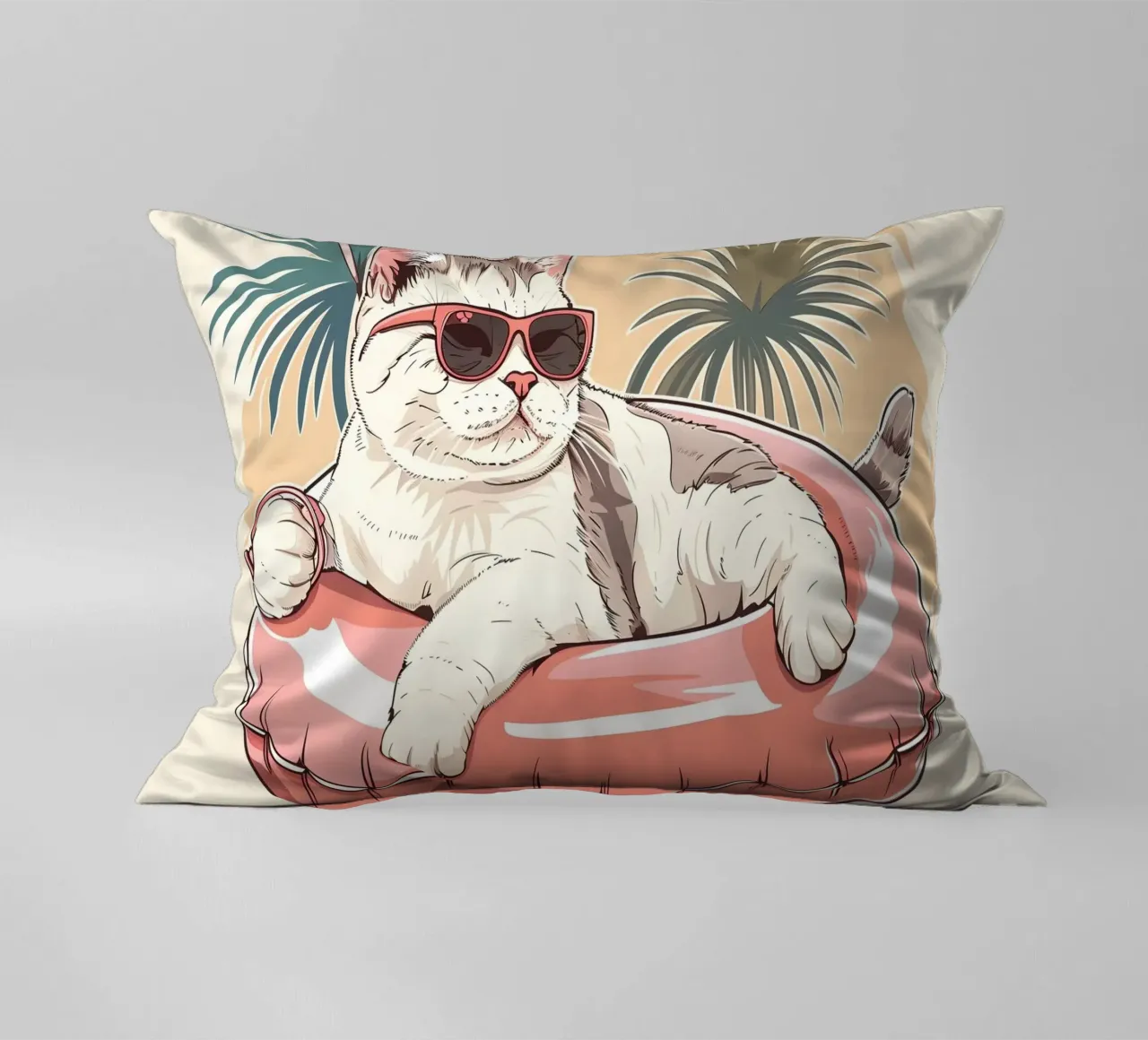 Katze mit Sonnenbrille im Schwimmring coussin de WILD ART
