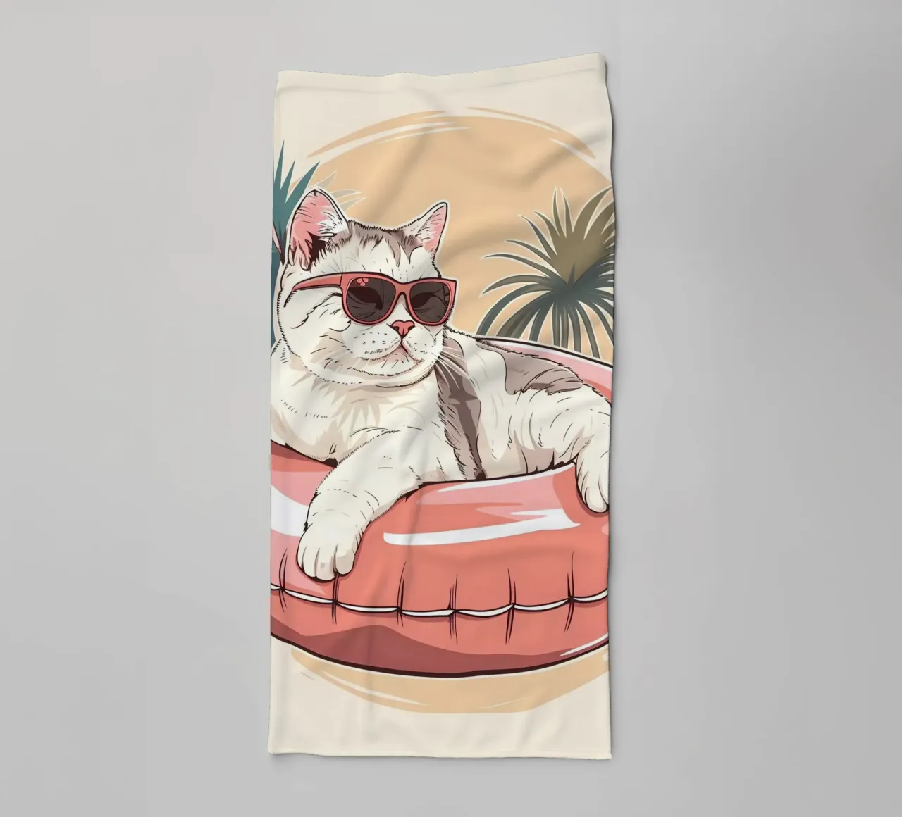 Katze mit Sonnenbrille im Schwimmring badhanddoek van WILD ART