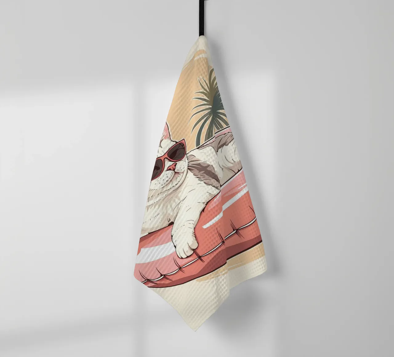 Katze mit Sonnenbrille im Schwimmring theedoek van WILD ART