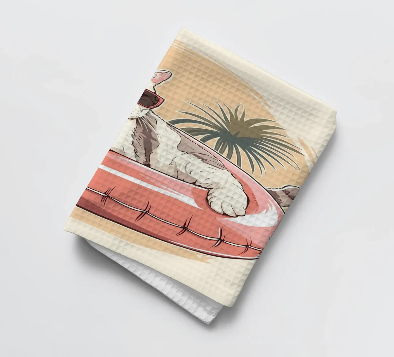 Katze mit Sonnenbrille im Schwimmring theedoek van WILD ART